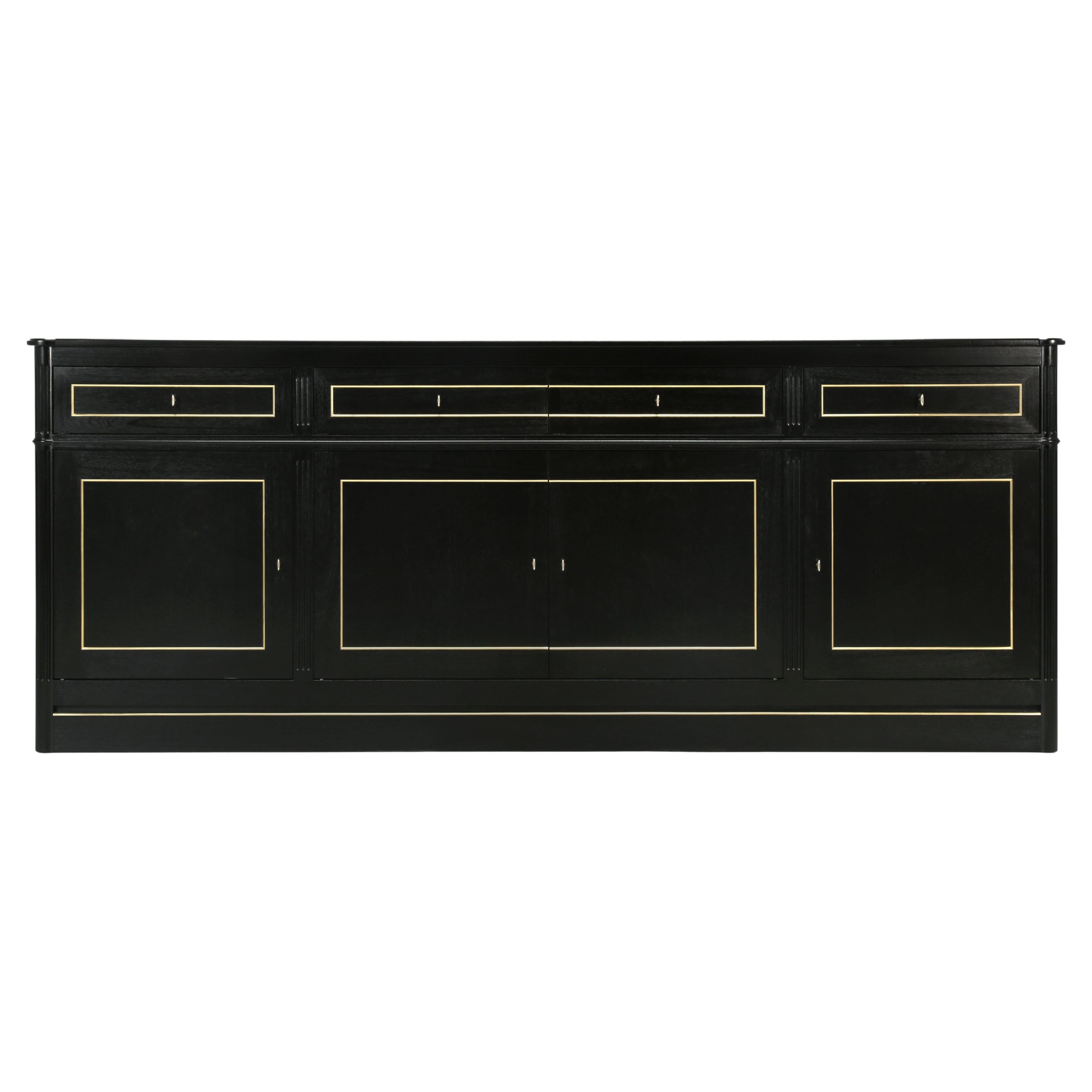 French Style Ebonized Mahogany Louis XVI Buffet with Brass Trim Made to Order