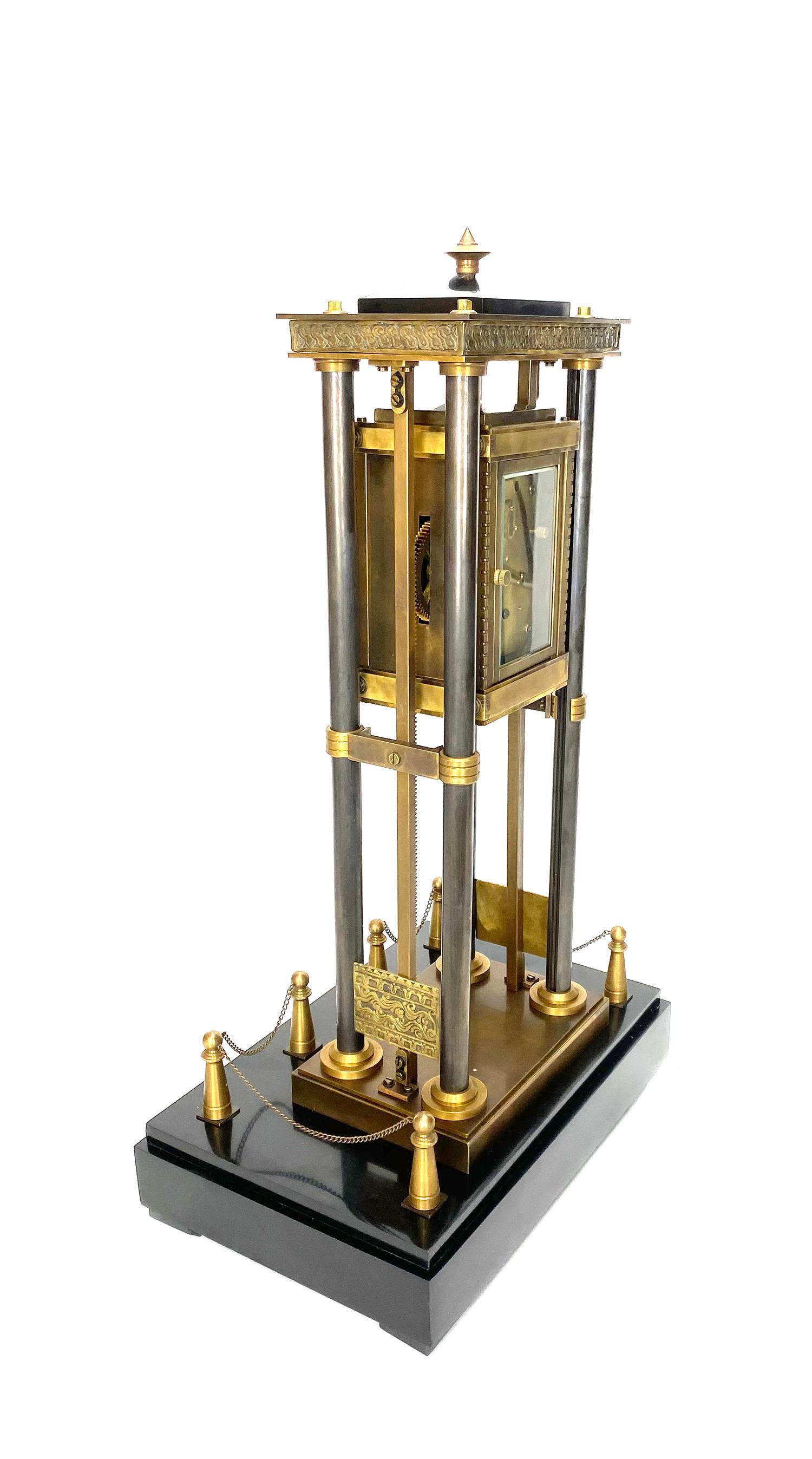 Late 20th Century French Style Falling Gravity Driven Bronze Industrial Elevator Industrial Clock For Sale