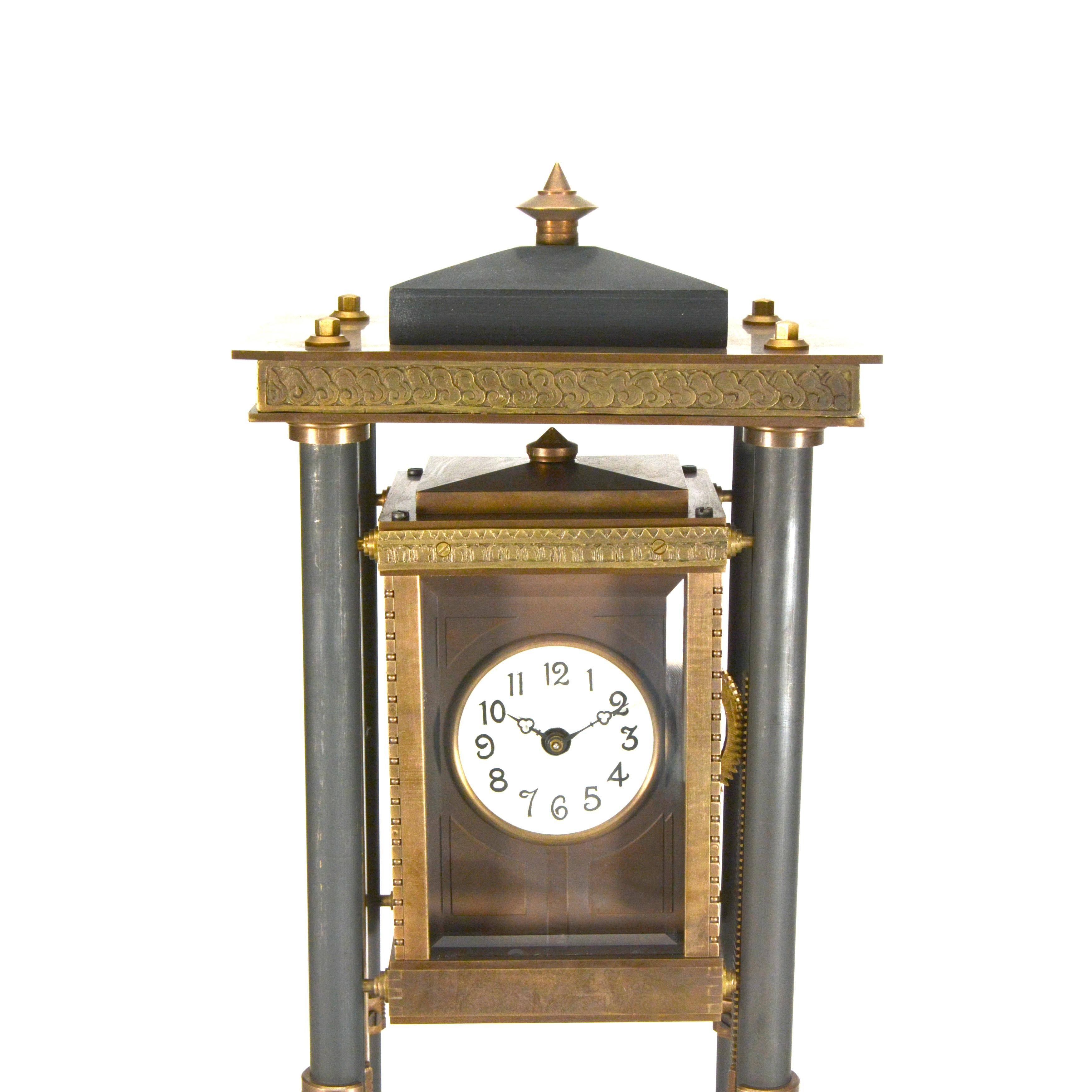 French Style Falling Gravity Driven Bronze Industrial Elevator Industrial Clock In Excellent Condition For Sale In Danville, CA