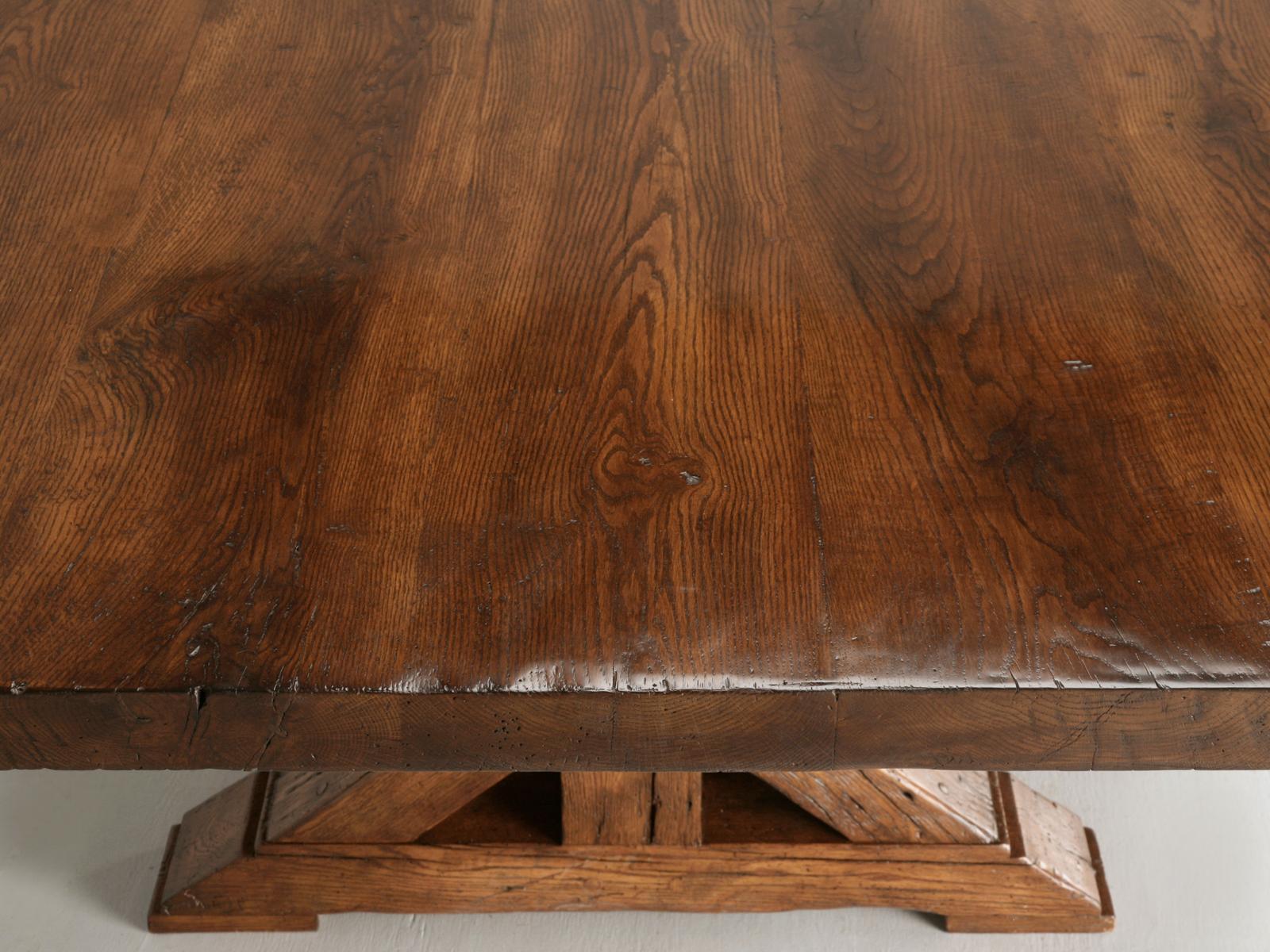 Hand-Crafted French Style Farmhouse Reclaimed Oak 12 Foot to 17 Foot Table Matching Leaves For Sale