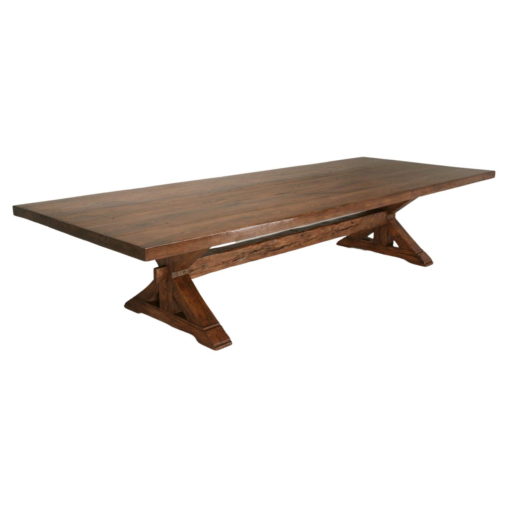 French Style Farmhouse Reclaimed Oak 12 Foot to 17 Foot Table Matching Leaves For Sale