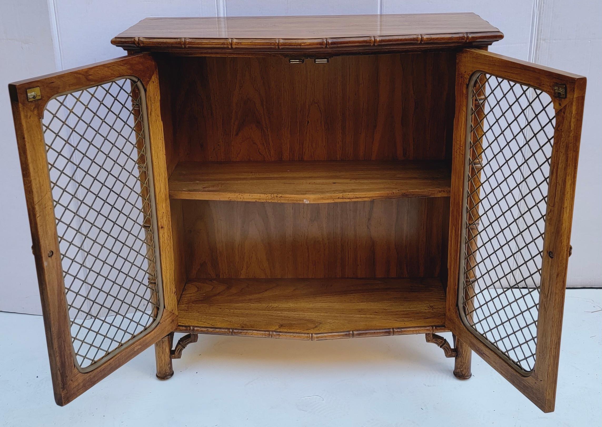 American French Style Faux Bamboo Fruitwood Bookcase Cabinet with Wire Doors
