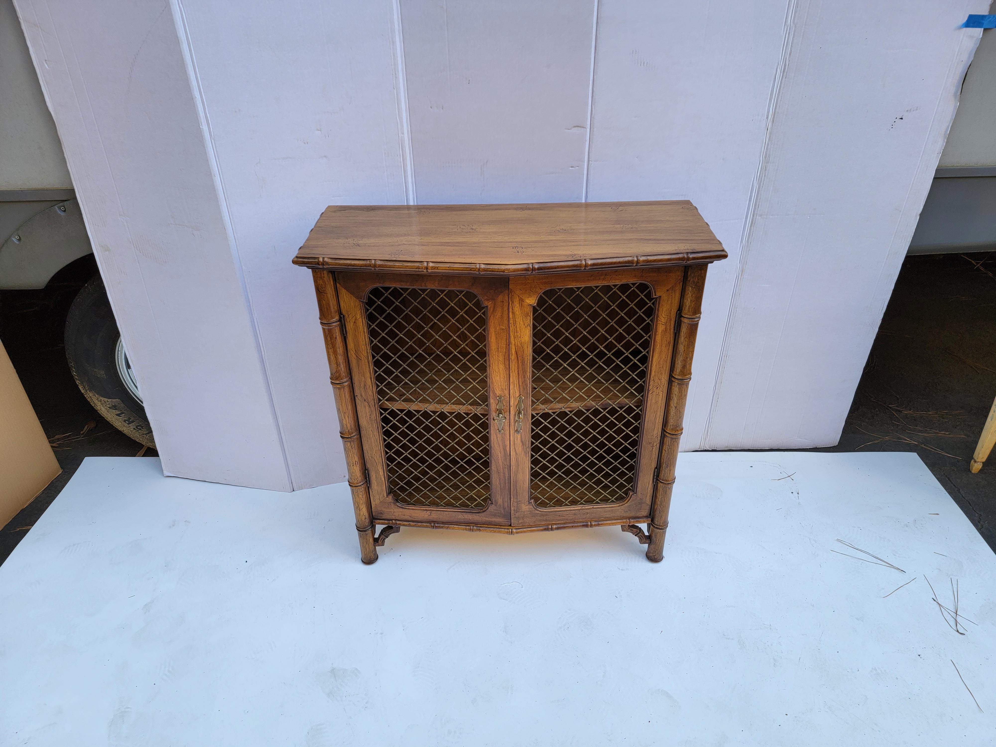 Metal French Style Faux Bamboo Fruitwood Bookcase Cabinet with Wire Doors