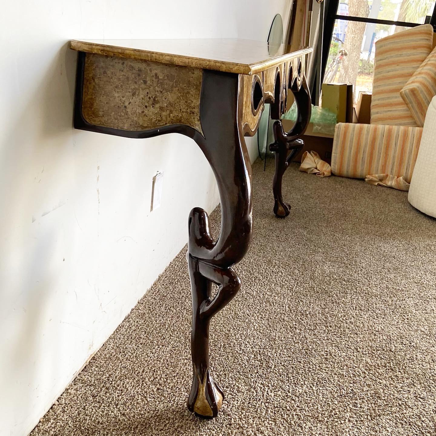 French Style Faux Burl Sculpted Console Table In Good Condition For Sale In Delray Beach, FL