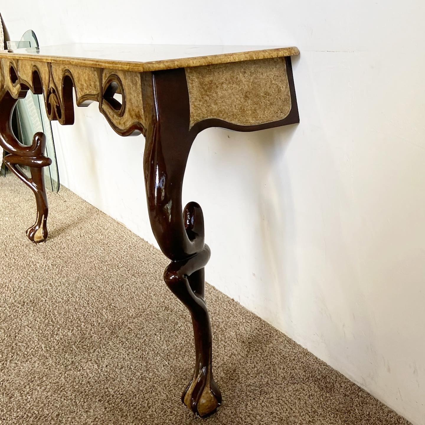 Late 20th Century French Style Faux Burl Sculpted Console Table For Sale