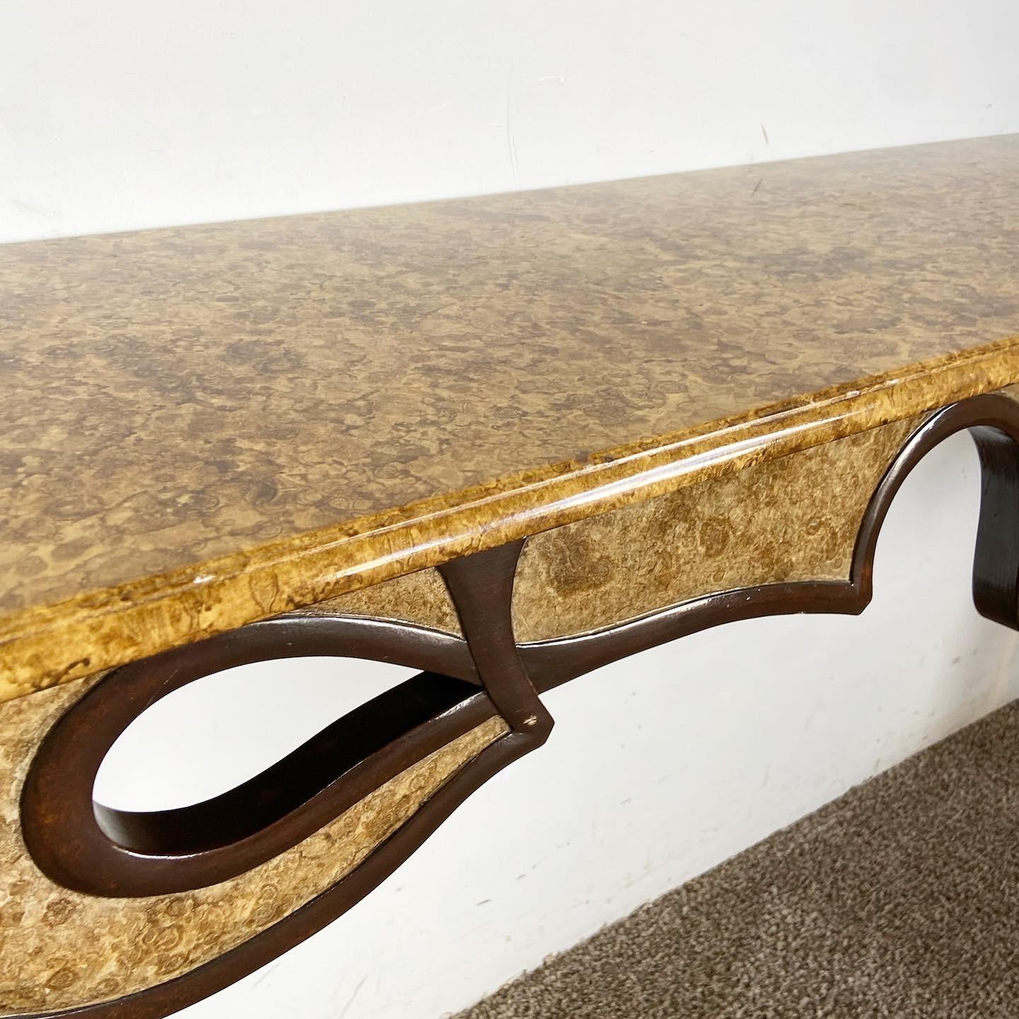 French Style Faux Burl Sculpted Console Table For Sale 1