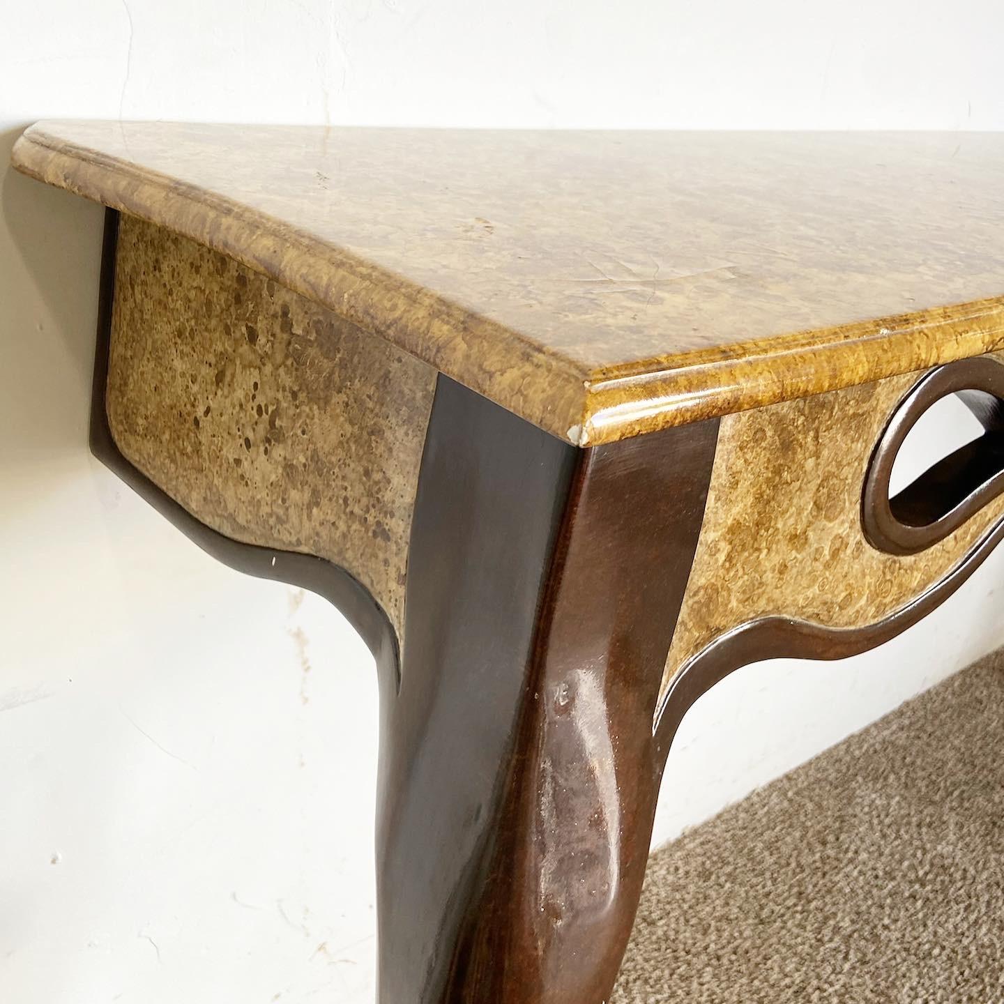 French Style Faux Burl Sculpted Console Table For Sale 2