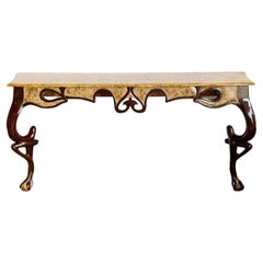 French Style Faux Burl Sculpted Console Table