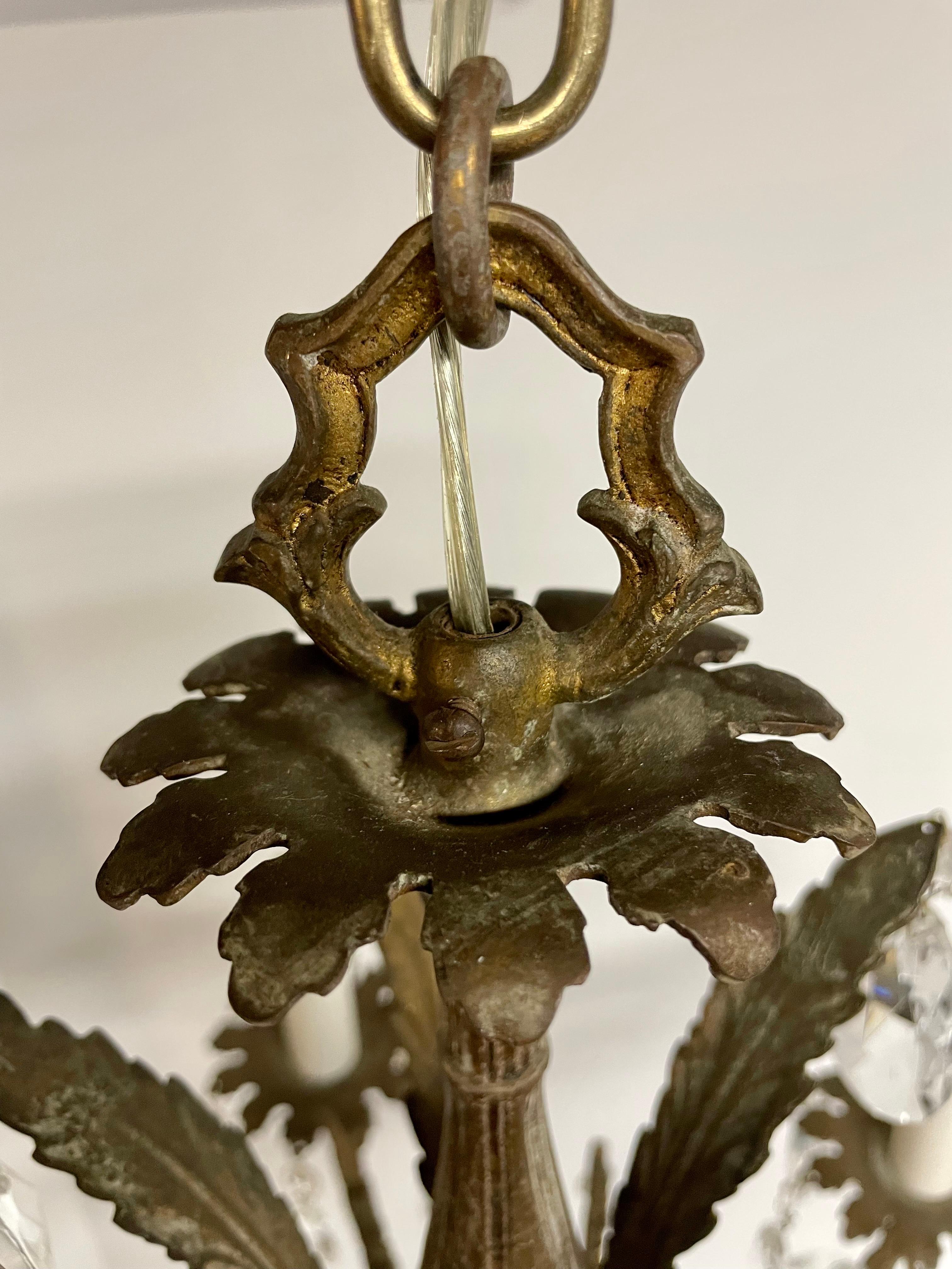 French Style Five Arm Bronze and Crystal Chandelier For Sale 7