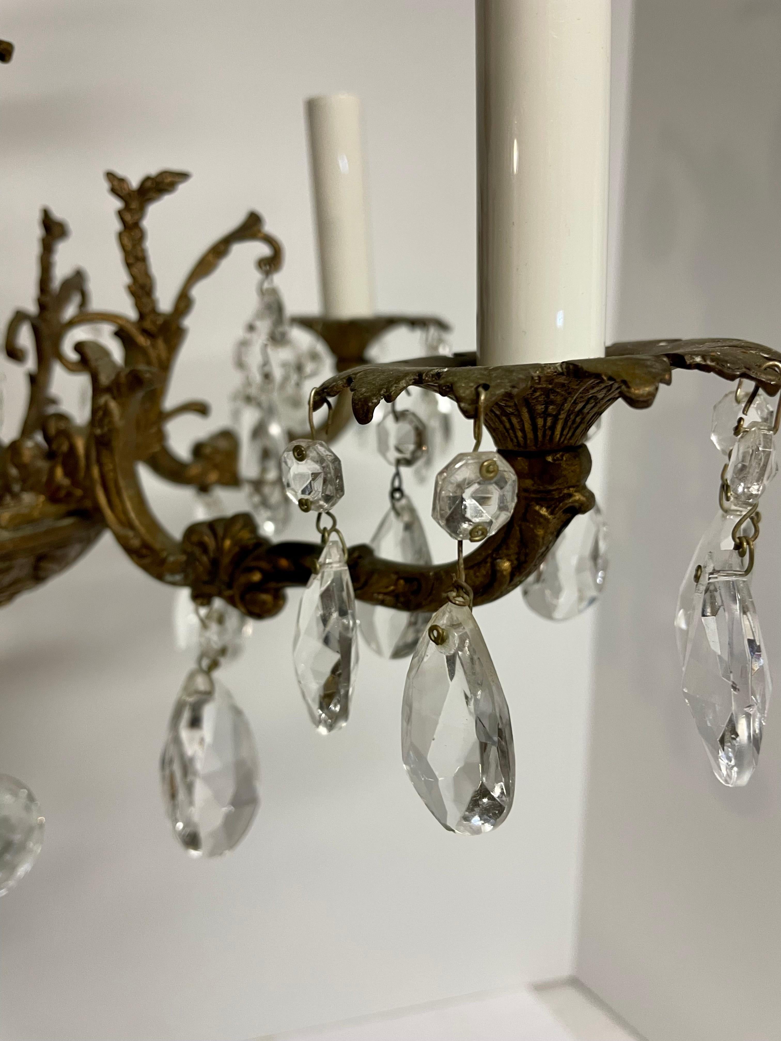 French Style Five Arm Bronze and Crystal Chandelier In Good Condition For Sale In New York, NY