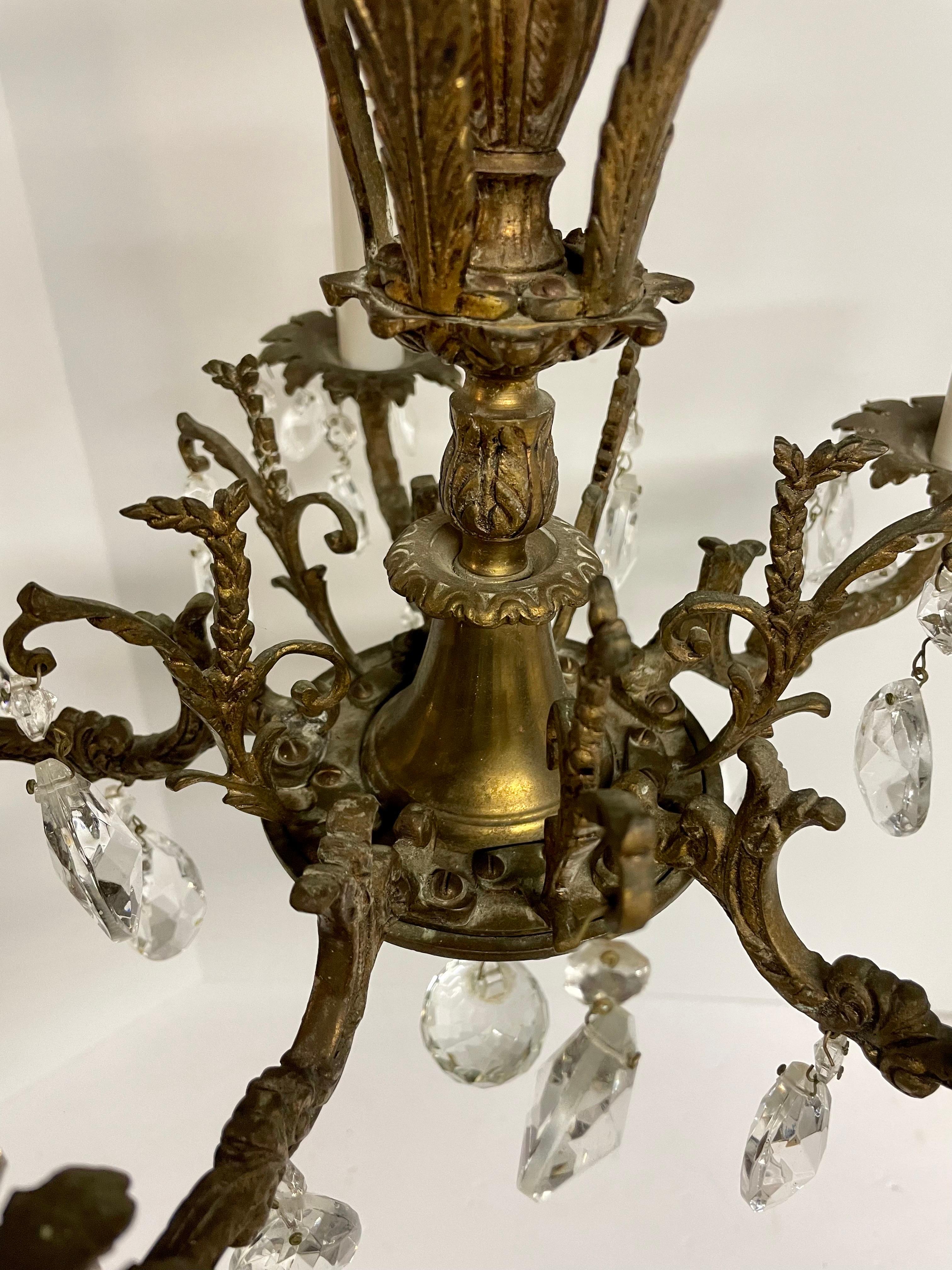 French Style Five Arm Bronze and Crystal Chandelier For Sale 4