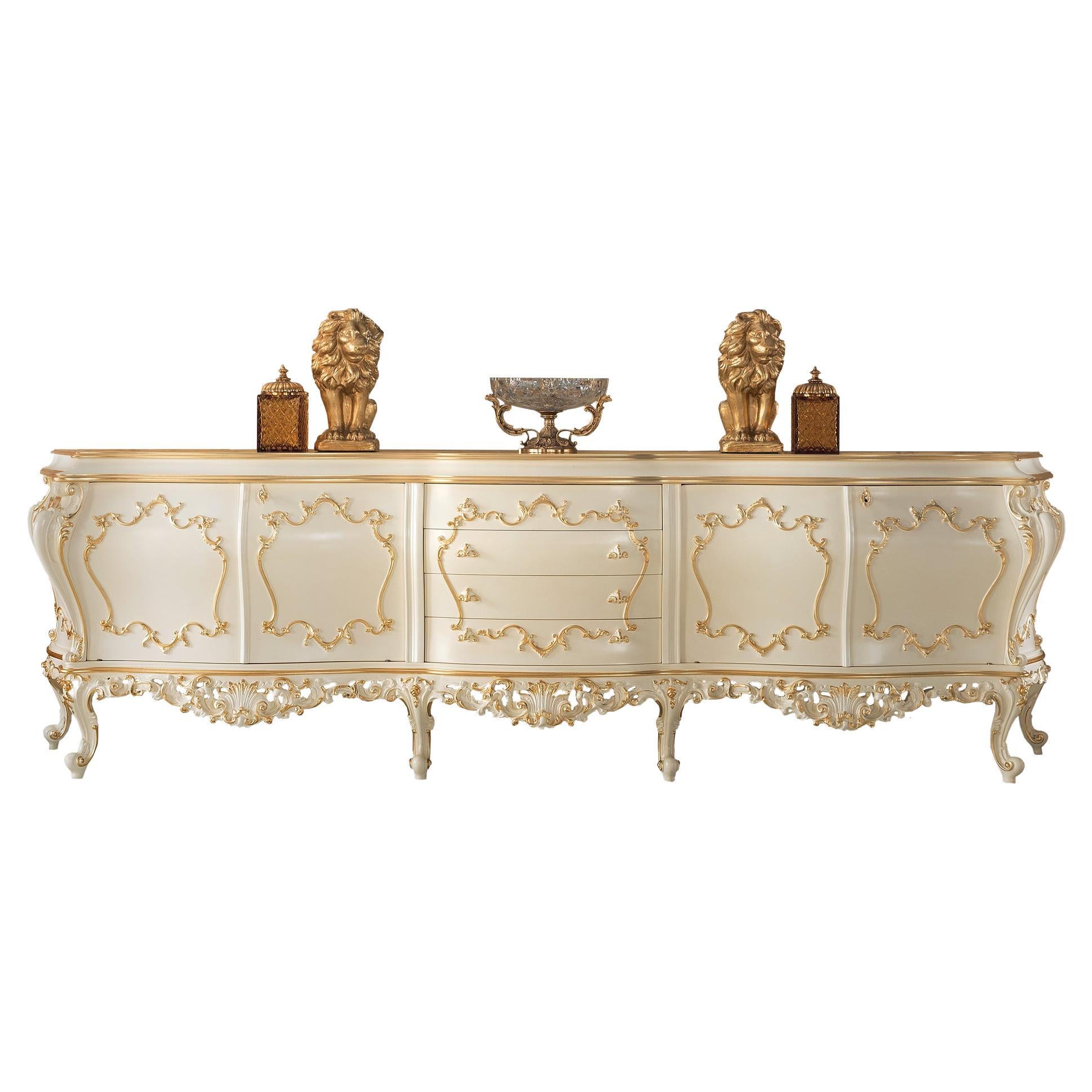 French Style Four Doors Sideboard with Four Drawers by Modenese Interiors For Sale