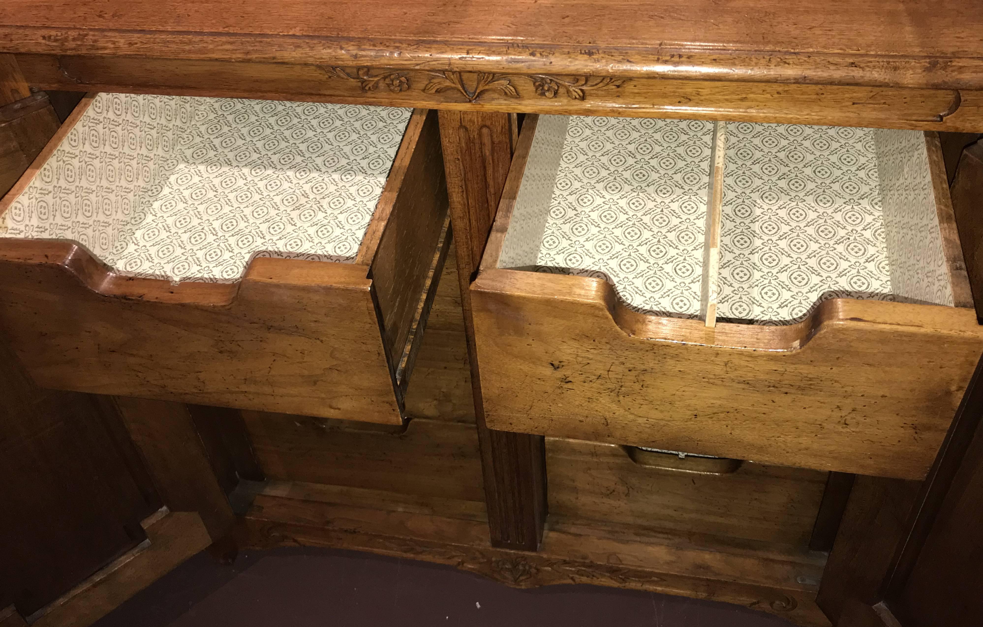 French Style Fruitwood Credenza or Server Sideboard with Ribbon Carved Doors 3