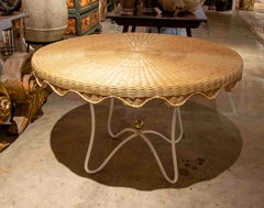 French Style Garden Table with Iron Base and Wicker Top