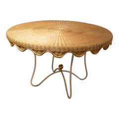 French Style Garden Table with Iron Base and Wicker Top