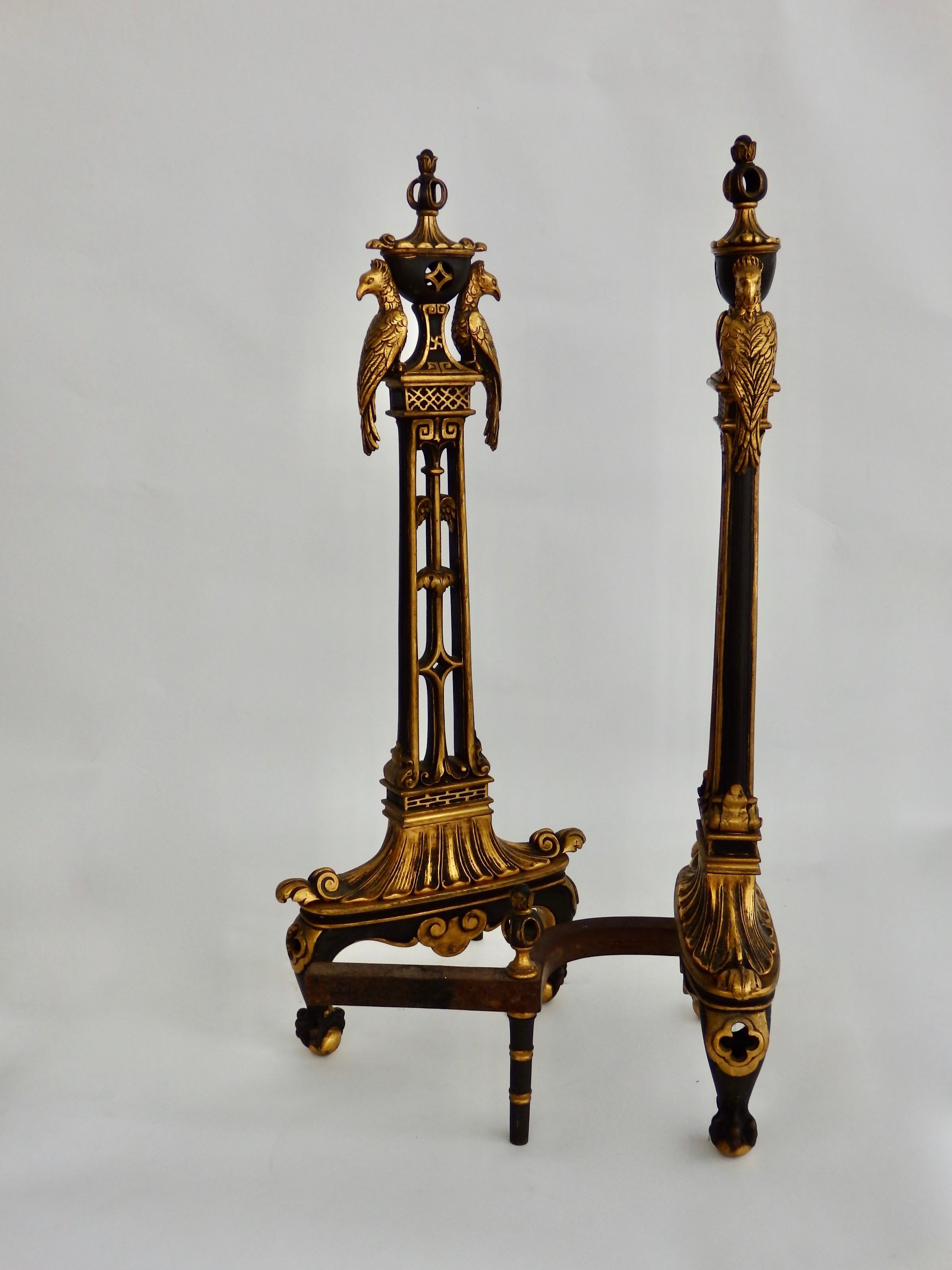 French Style Gilded Bronze Fireplace Andirons For Sale 7