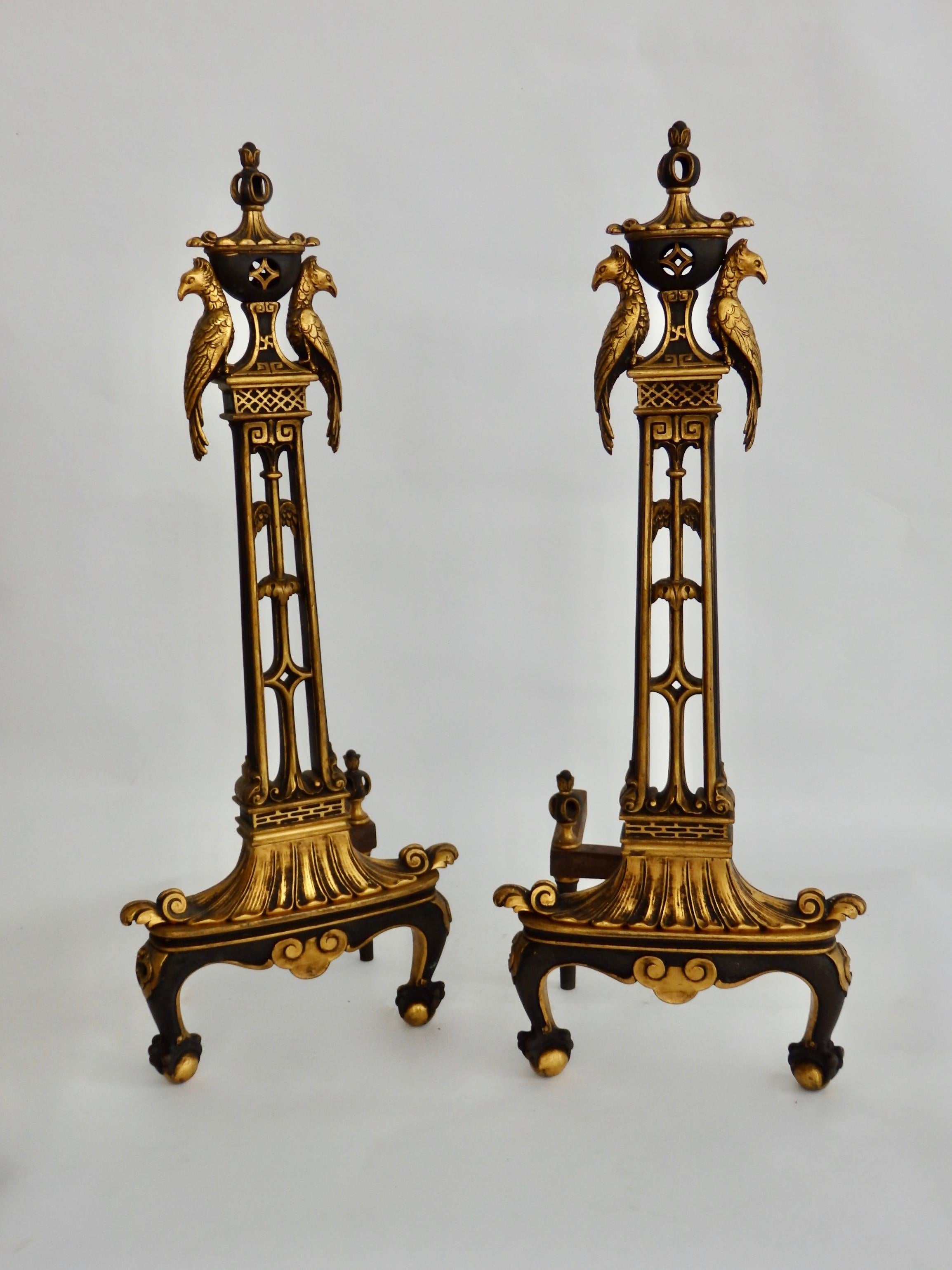French Style Gilded Bronze Fireplace Andirons For Sale 8