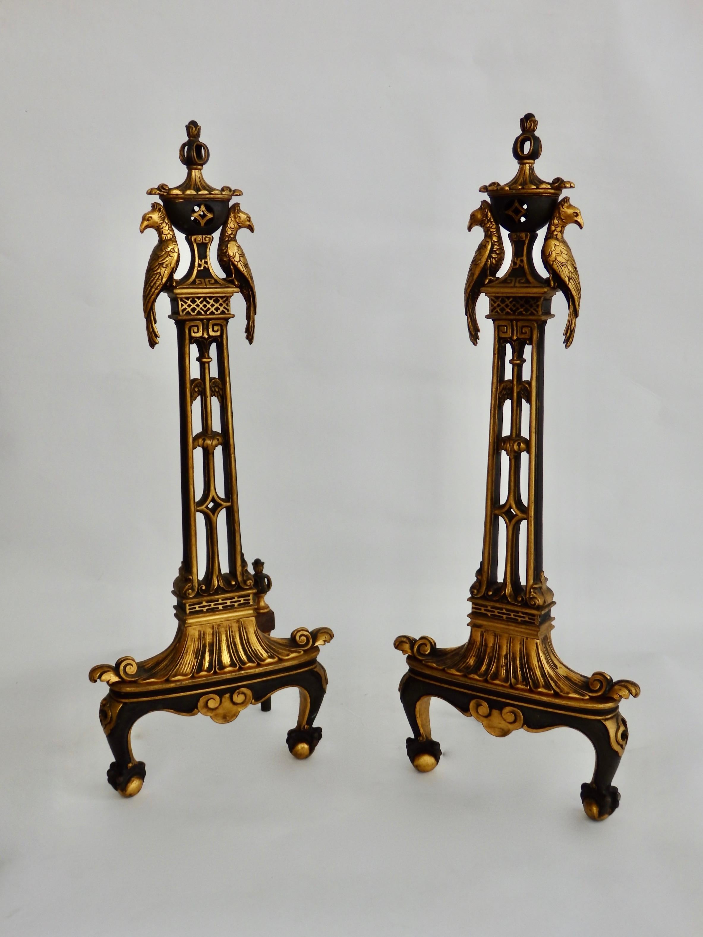 French Style Gilded Bronze Fireplace Andirons For Sale 9