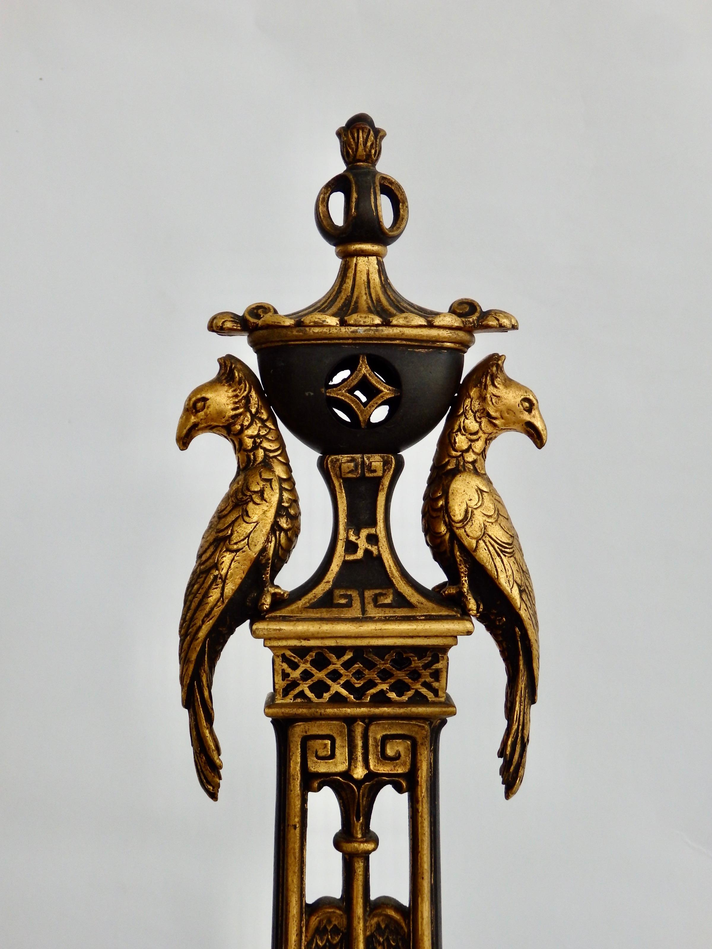 American French Style Gilded Bronze Fireplace Andirons For Sale