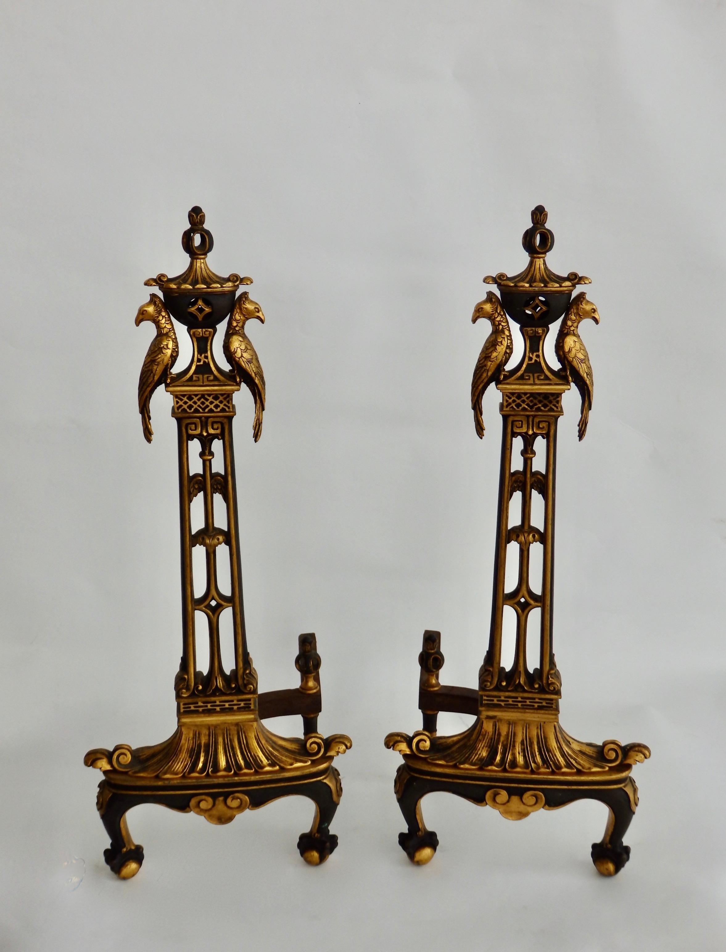 French Style Gilded Bronze Fireplace Andirons For Sale 1