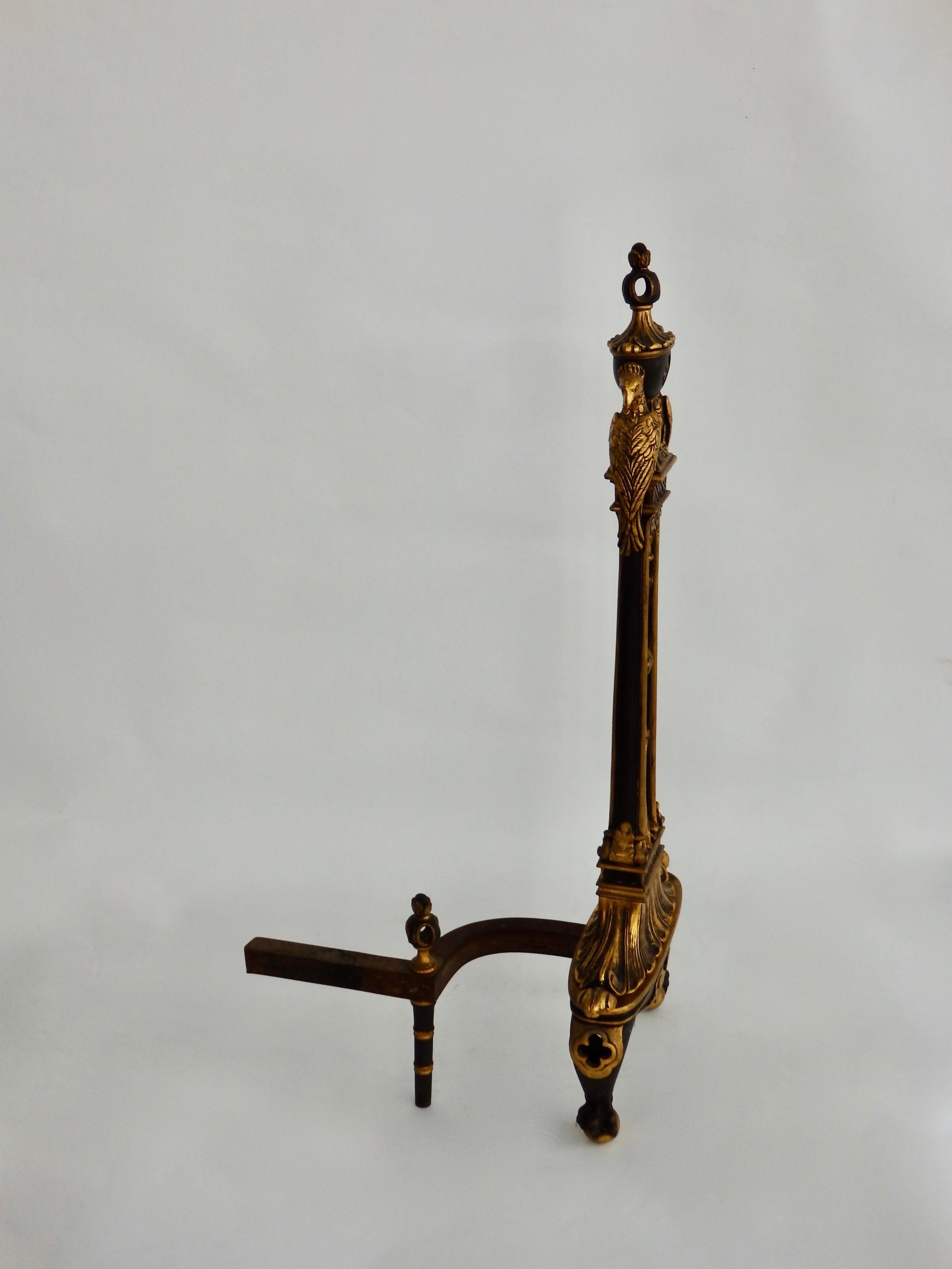 French Style Gilded Bronze Fireplace Andirons For Sale 2