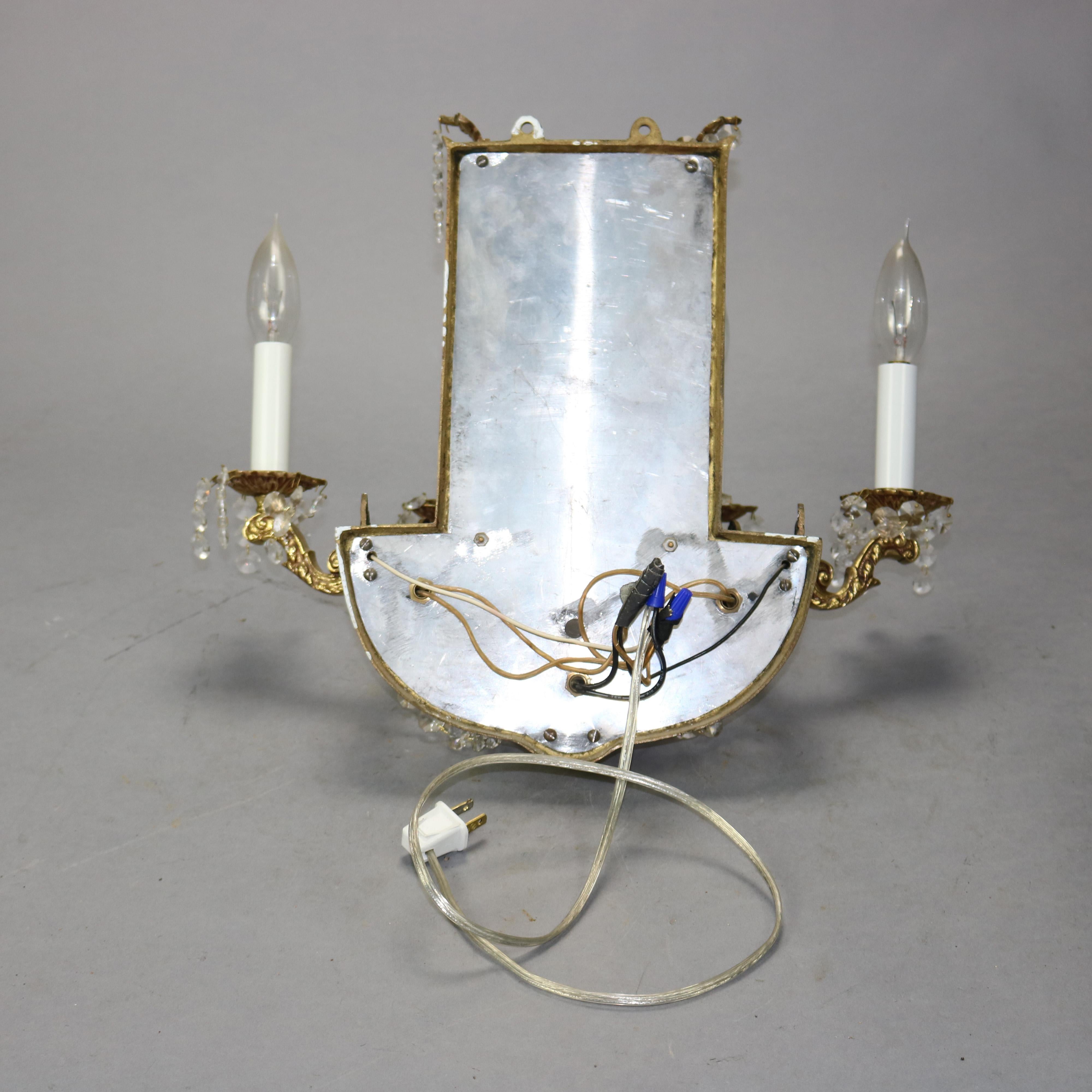 French Style Gilt Bronze & Crystal Four-Light & Mirrored Wall Sconces, 20th C 10