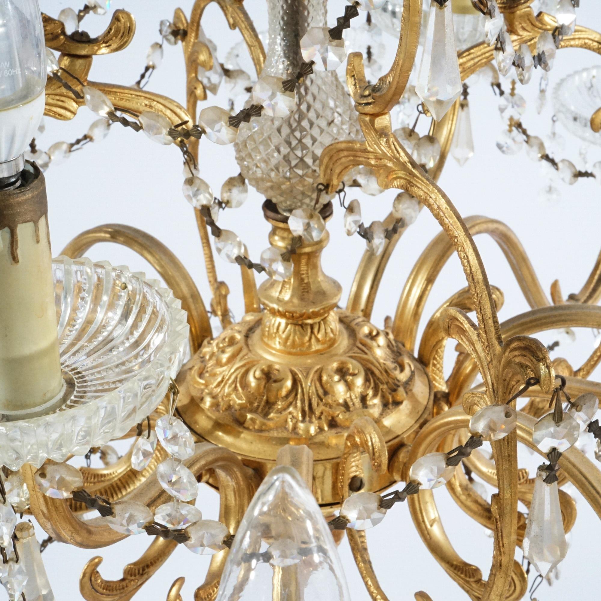 French Style Gilt & Crystal Twelve-Light Tiered Chandelier, Circa 1930 For Sale 3