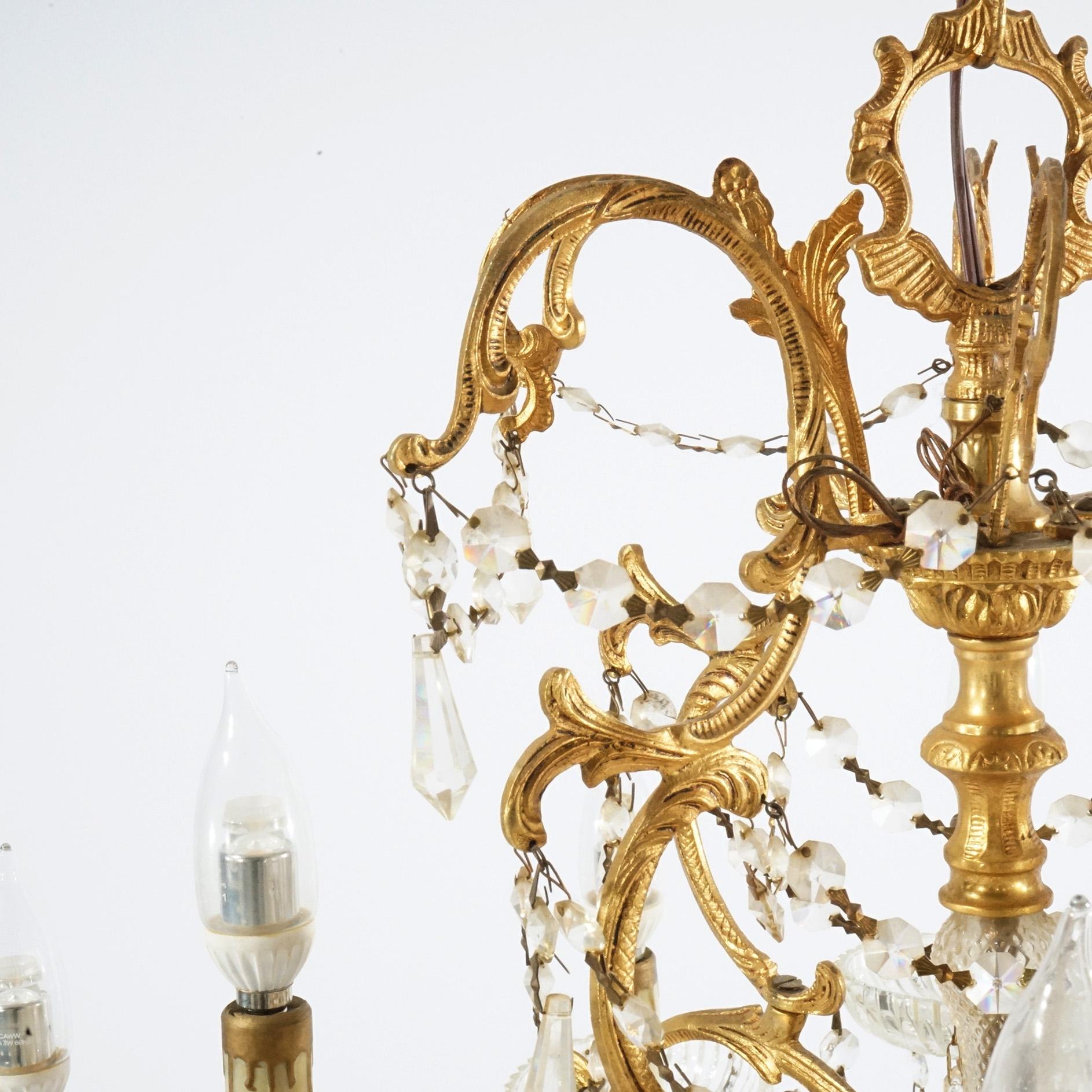 French Style Gilt & Crystal Twelve-Light Tiered Chandelier, Circa 1930 For Sale 4