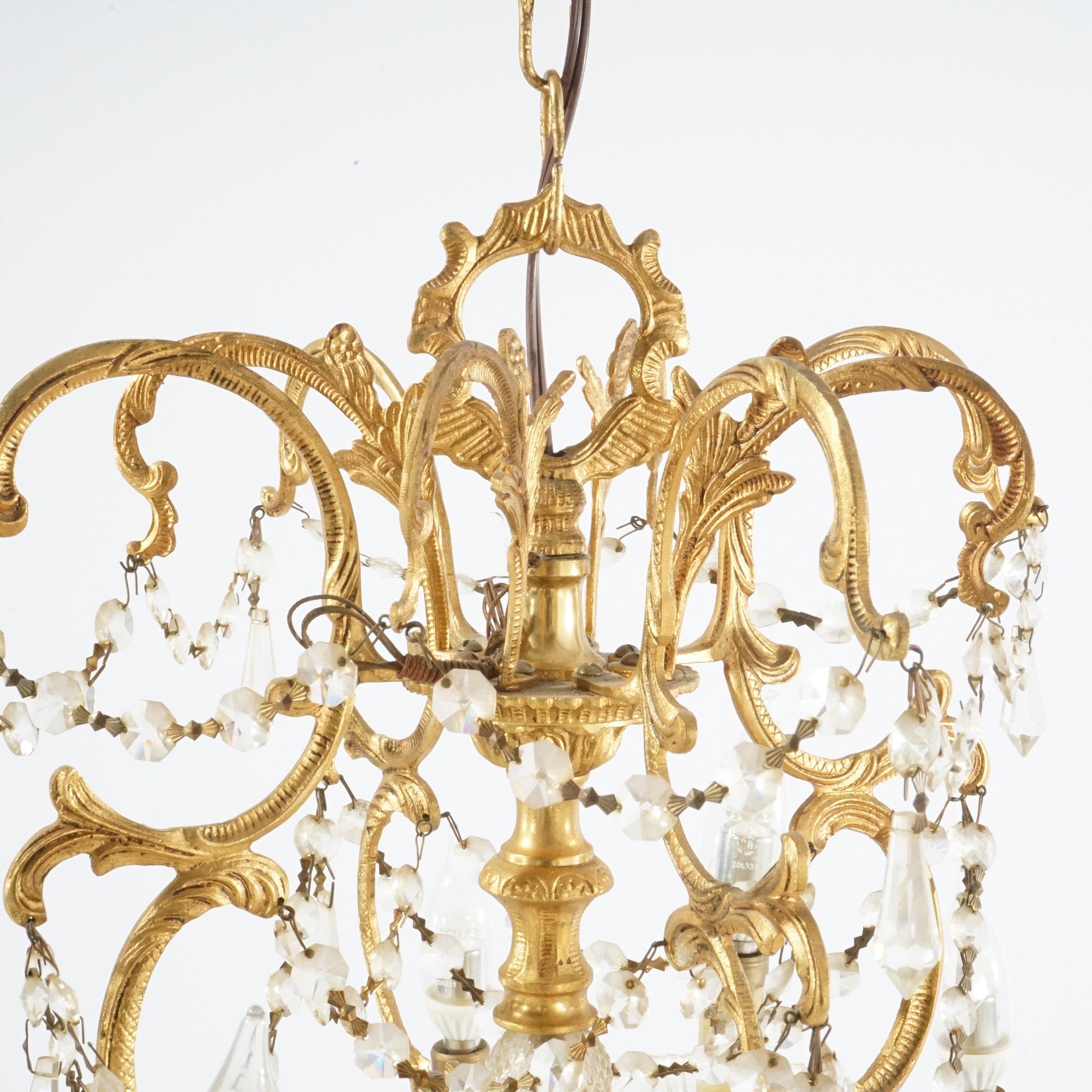 20th Century French Style Gilt & Crystal Twelve-Light Tiered Chandelier, Circa 1930 For Sale
