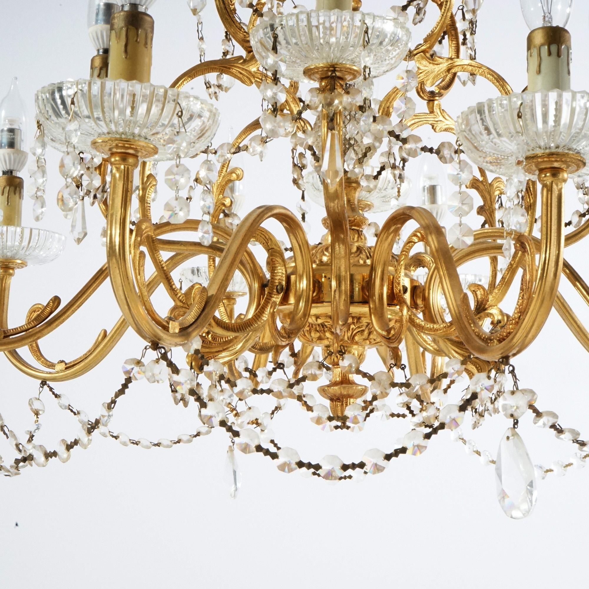 French Style Gilt & Crystal Twelve-Light Tiered Chandelier, Circa 1930 For Sale 1