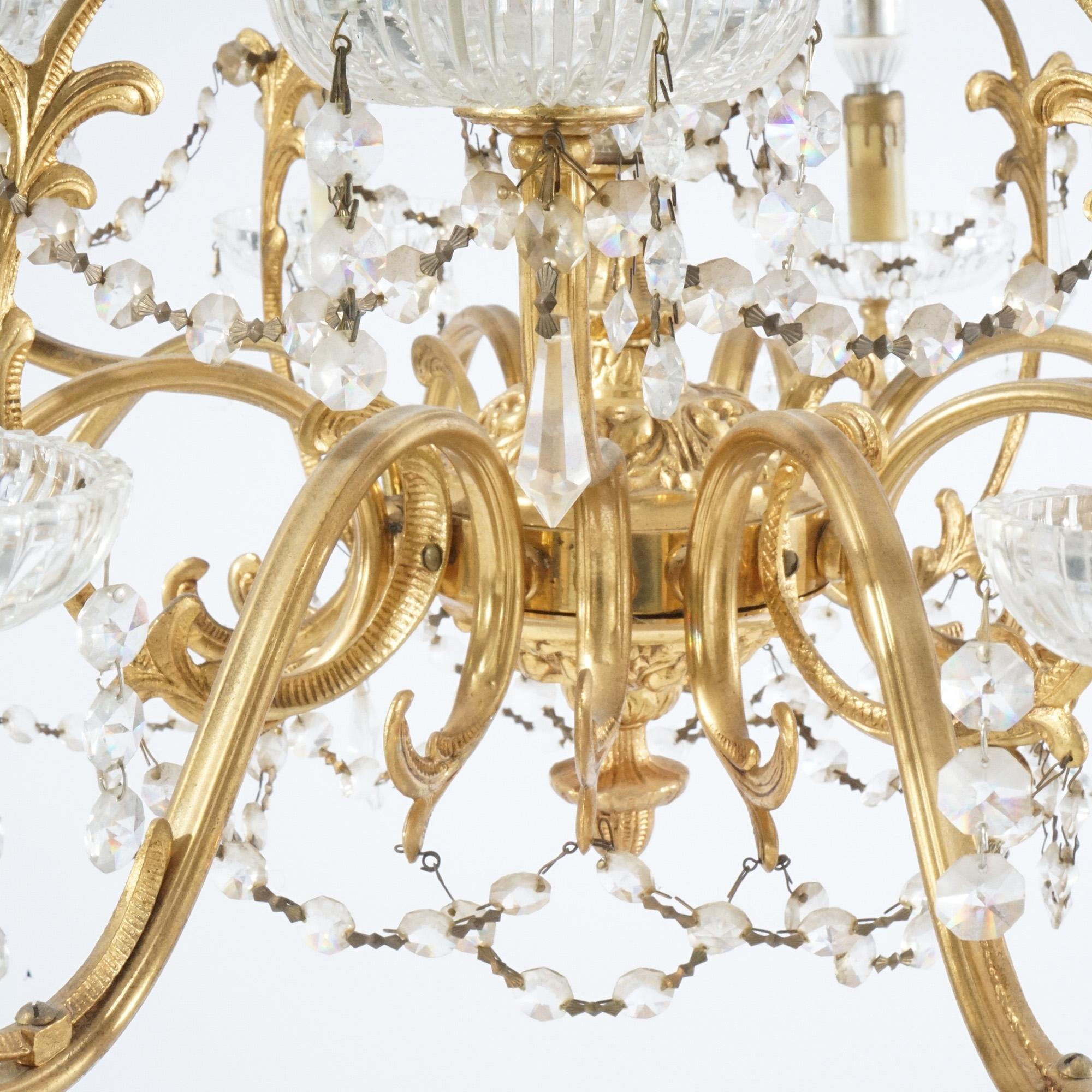 French Style Gilt & Crystal Twelve-Light Tiered Chandelier, Circa 1930 For Sale 2