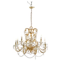 French Style Gilt & Crystal Twelve-Light Tiered Chandelier, Circa 1930