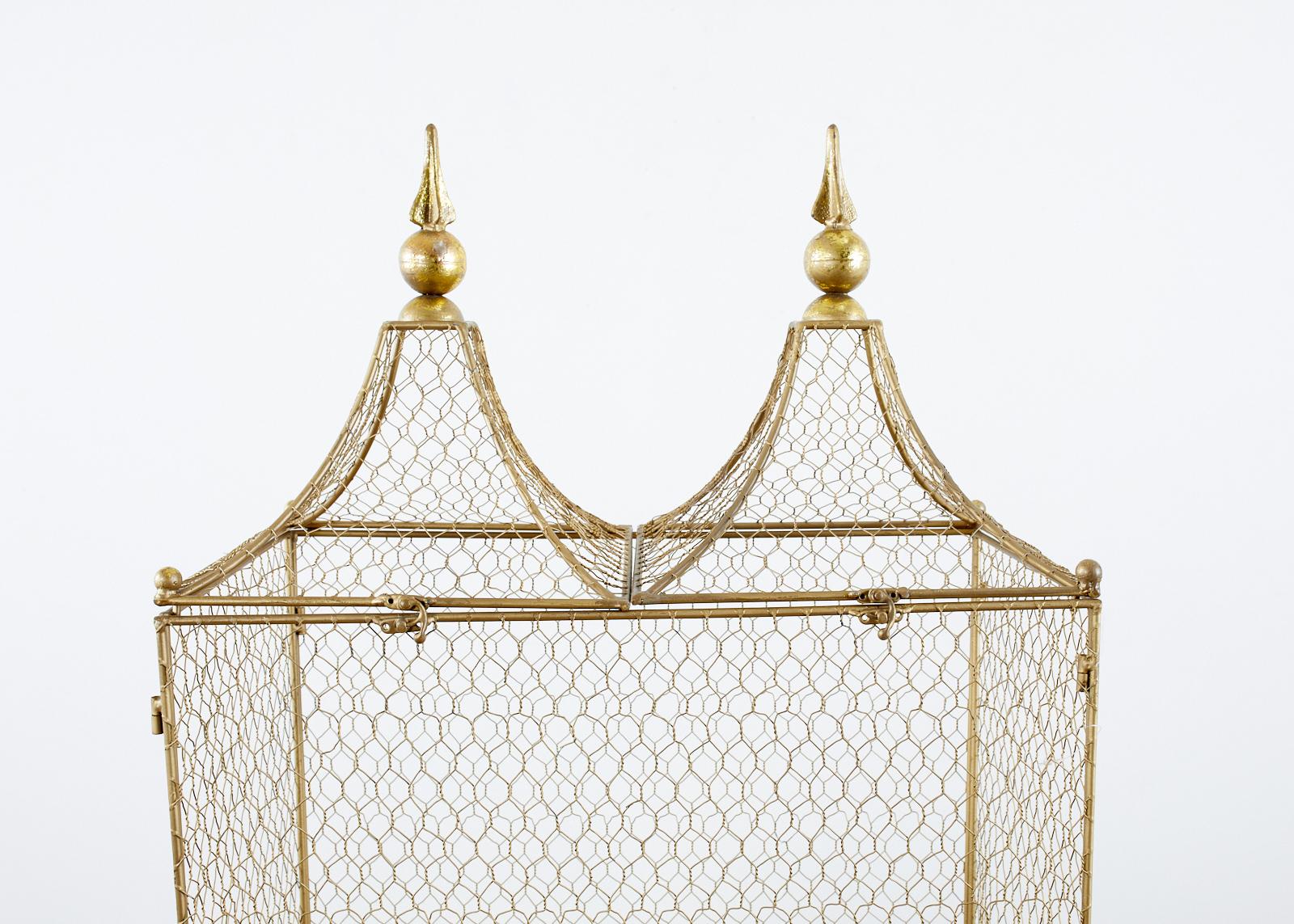 Hollywood Regency French Style Gilt Metal and Wire Bird Cage