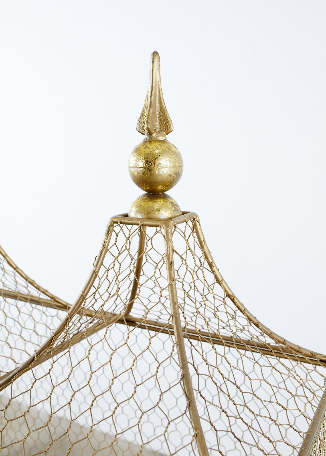 20th Century French Style Gilt Metal and Wire Bird Cage