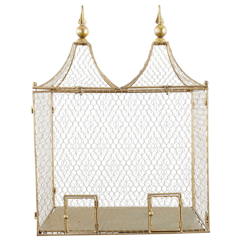 French Style Gilt Metal and Wire Bird Cage