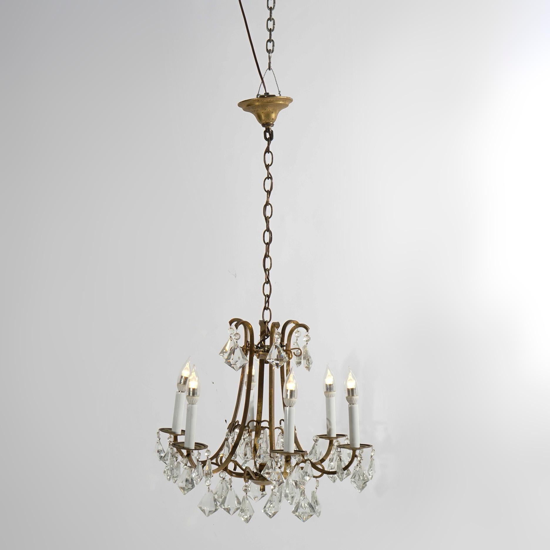 French Style Gilt Metal and Cut Crystal Six Light Chandelier Circa 1930 ...