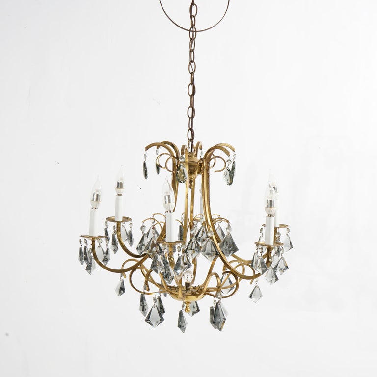 French Style Gilt Metal and Cut Crystal Six Light Chandelier Circa 1930 ...