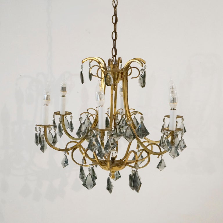 French Style Gilt Metal and Cut Crystal Six Light Chandelier Circa 1930 ...