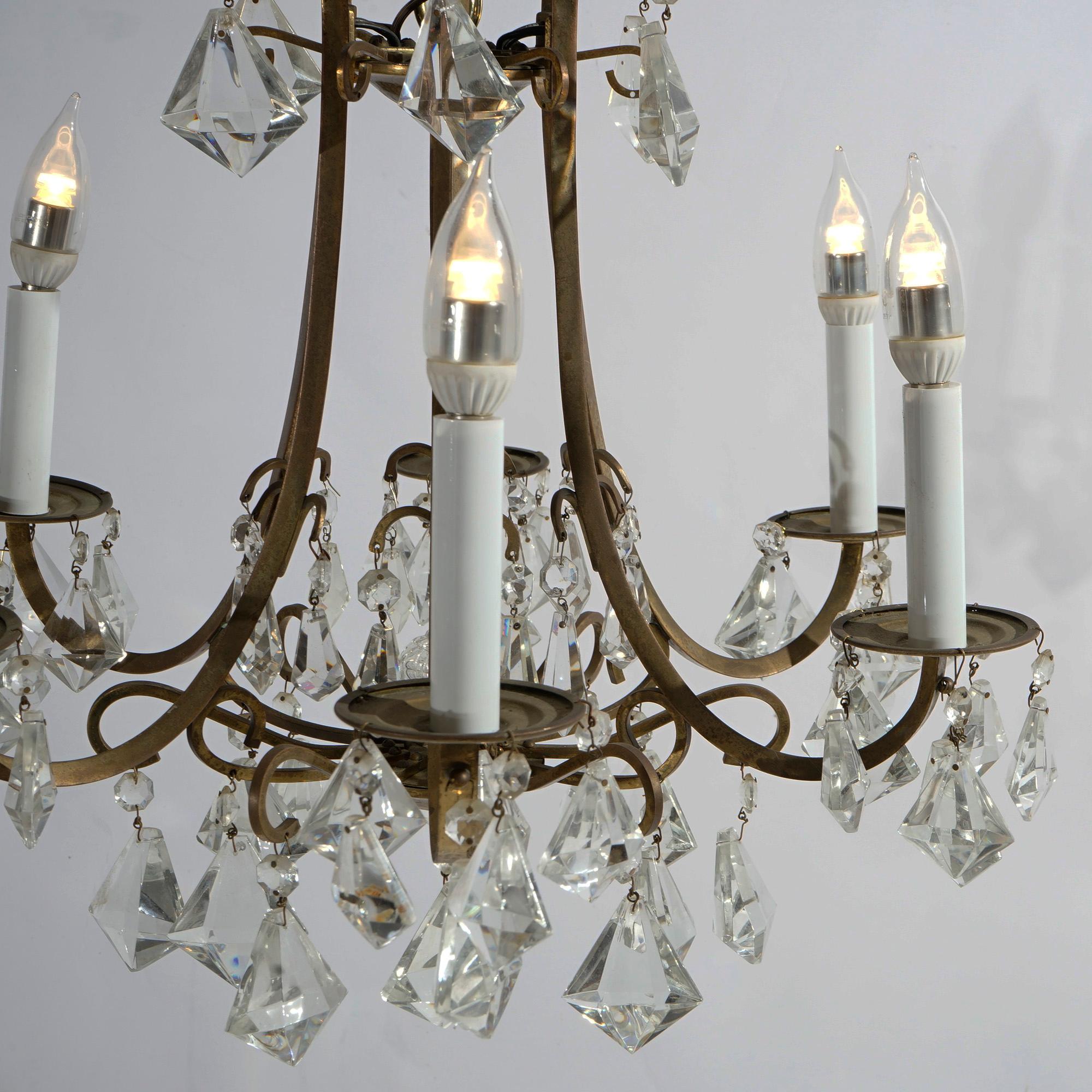 French Style Gilt Metal and Cut Crystal Six Light Chandelier Circa 1930 ...