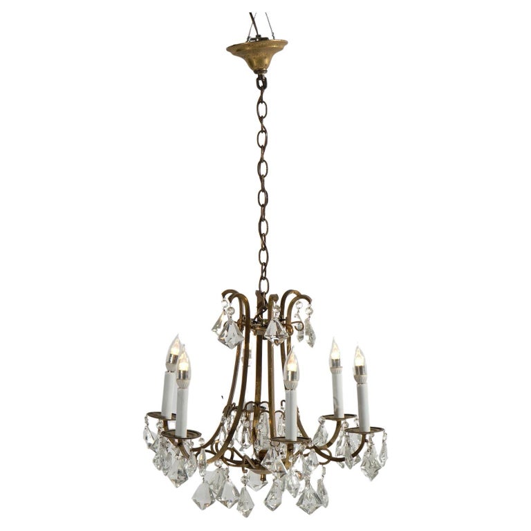 French Style Gilt Metal and Cut Crystal Six Light Chandelier Circa 1930 ...