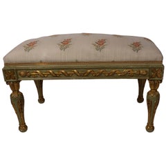 French Style Green and Gilt Paint Decorated Carved Boudoir Bench