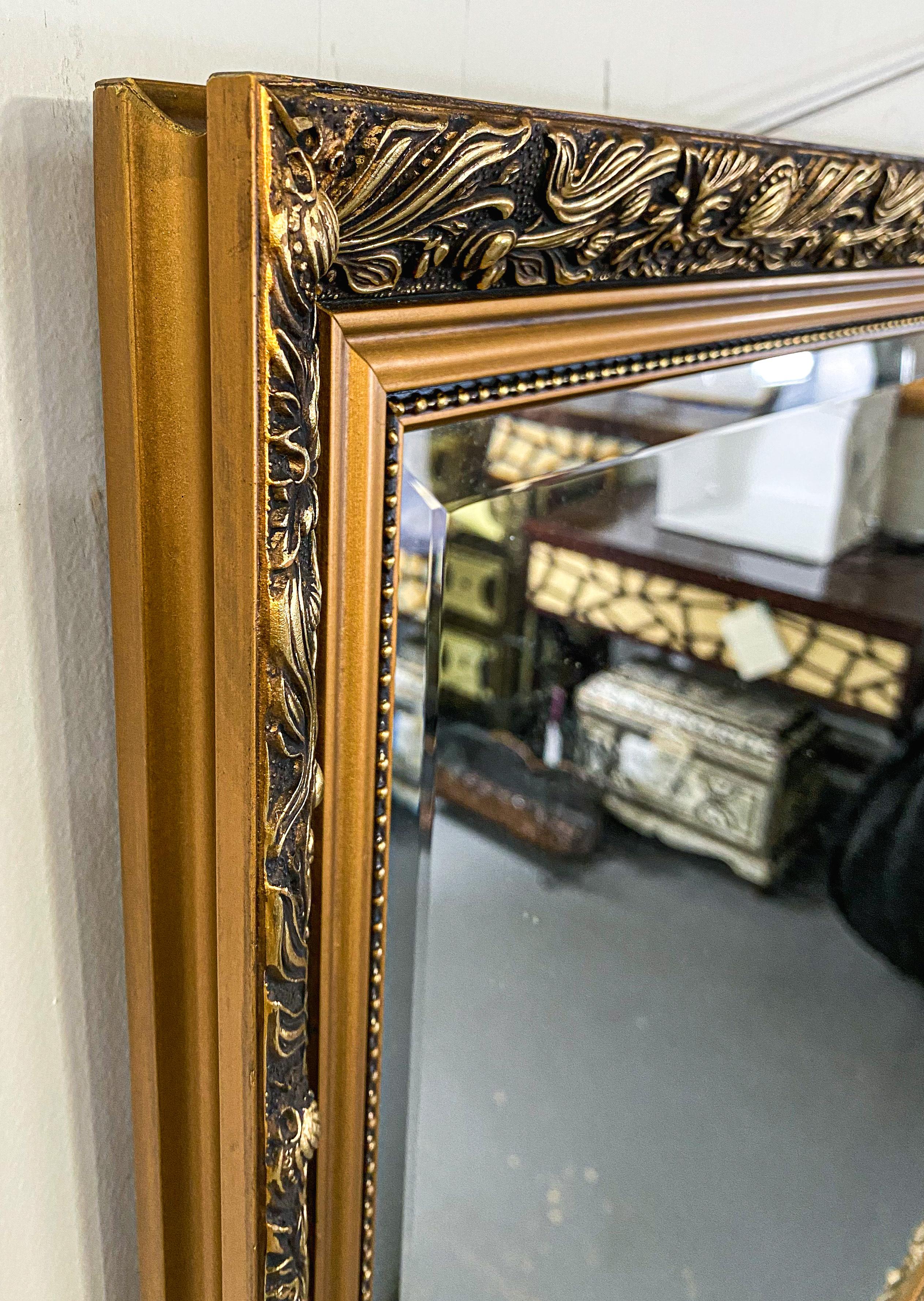 French Style Hand Carved Frame Gilt Wood Beveled Glass Mirror 4