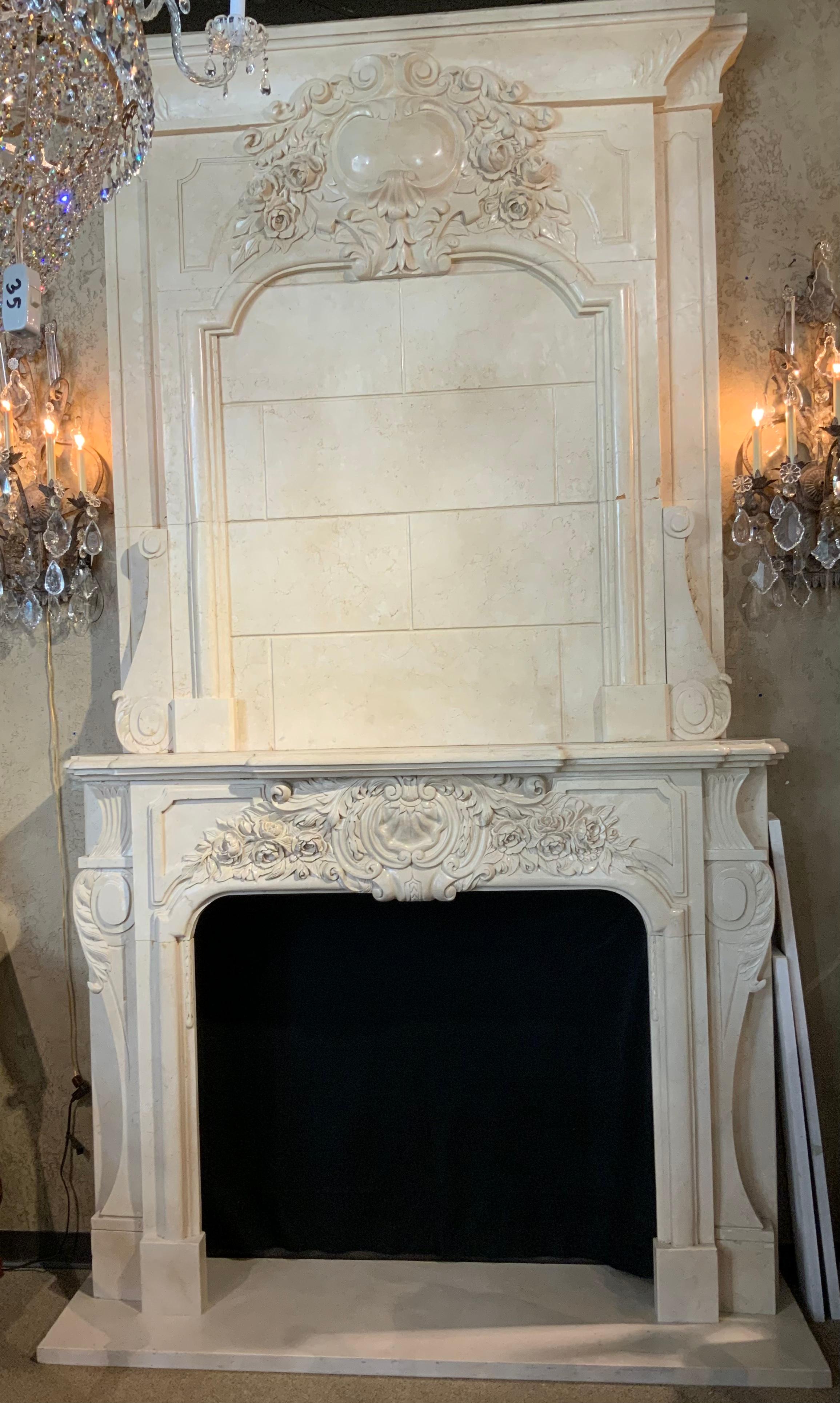 French Style Hand Carved White Marble Mantel For Sale 5