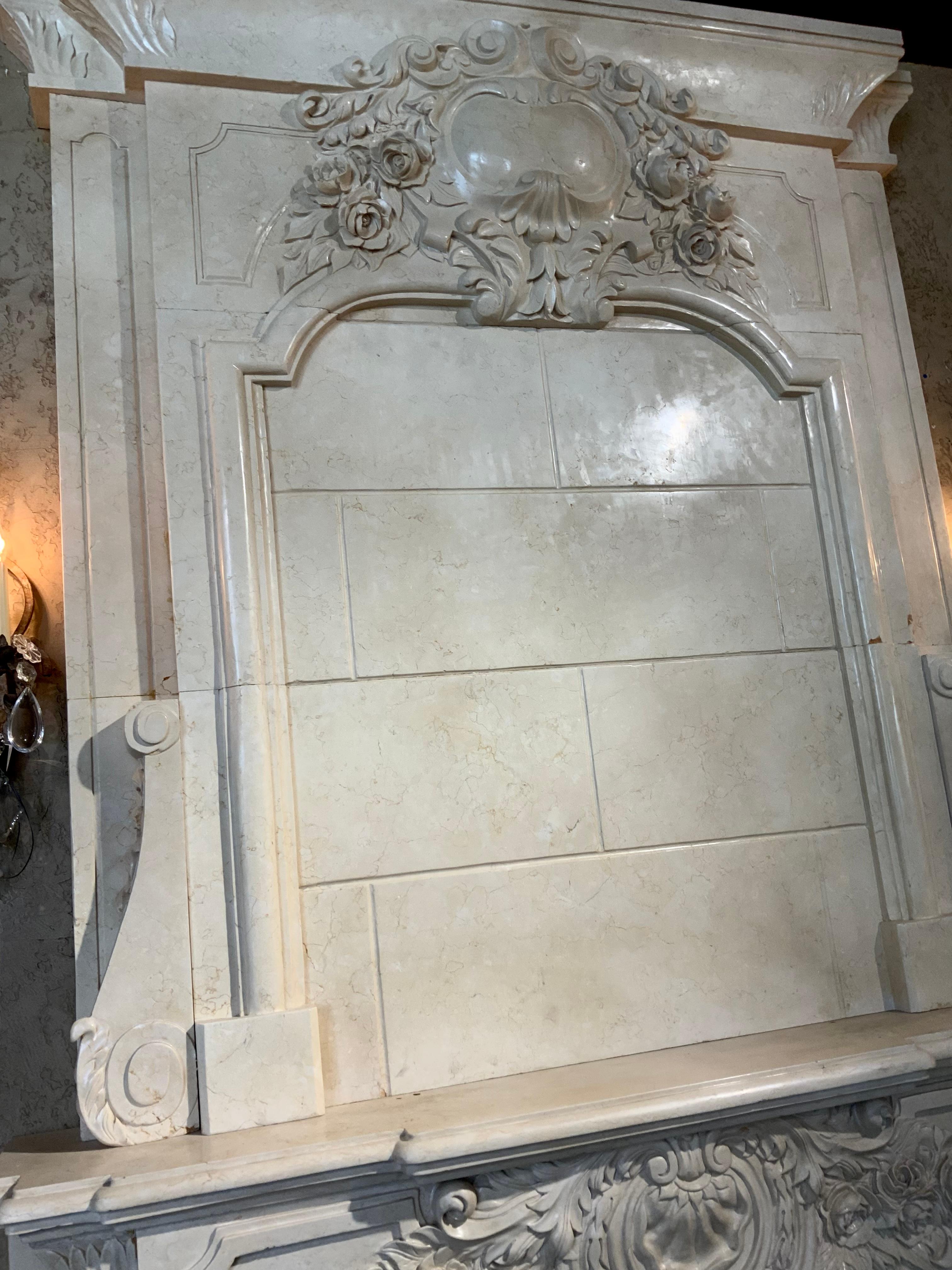 Chinese French Style Hand Carved White Marble Mantel For Sale
