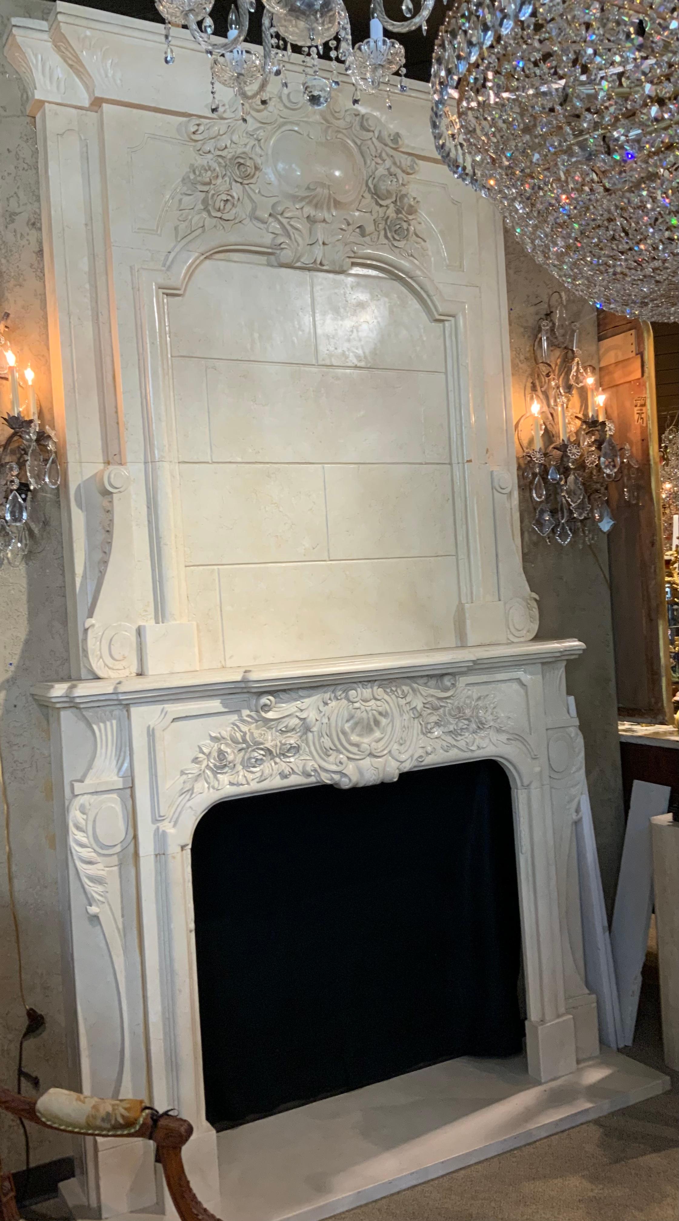 French Style Hand Carved White Marble Mantel In New Condition For Sale In Houston, TX