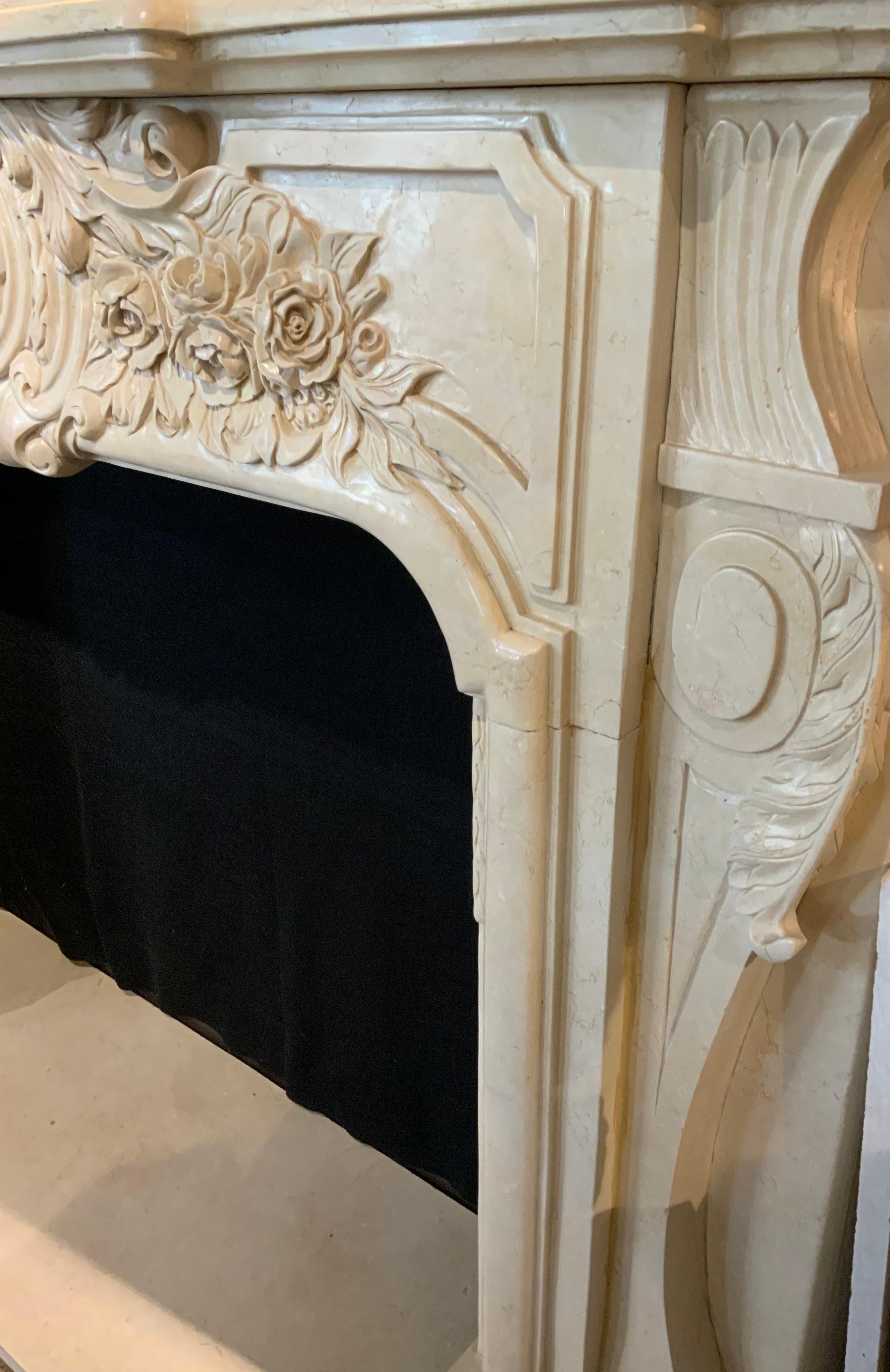 French Style Hand Carved White Marble Mantel For Sale 1