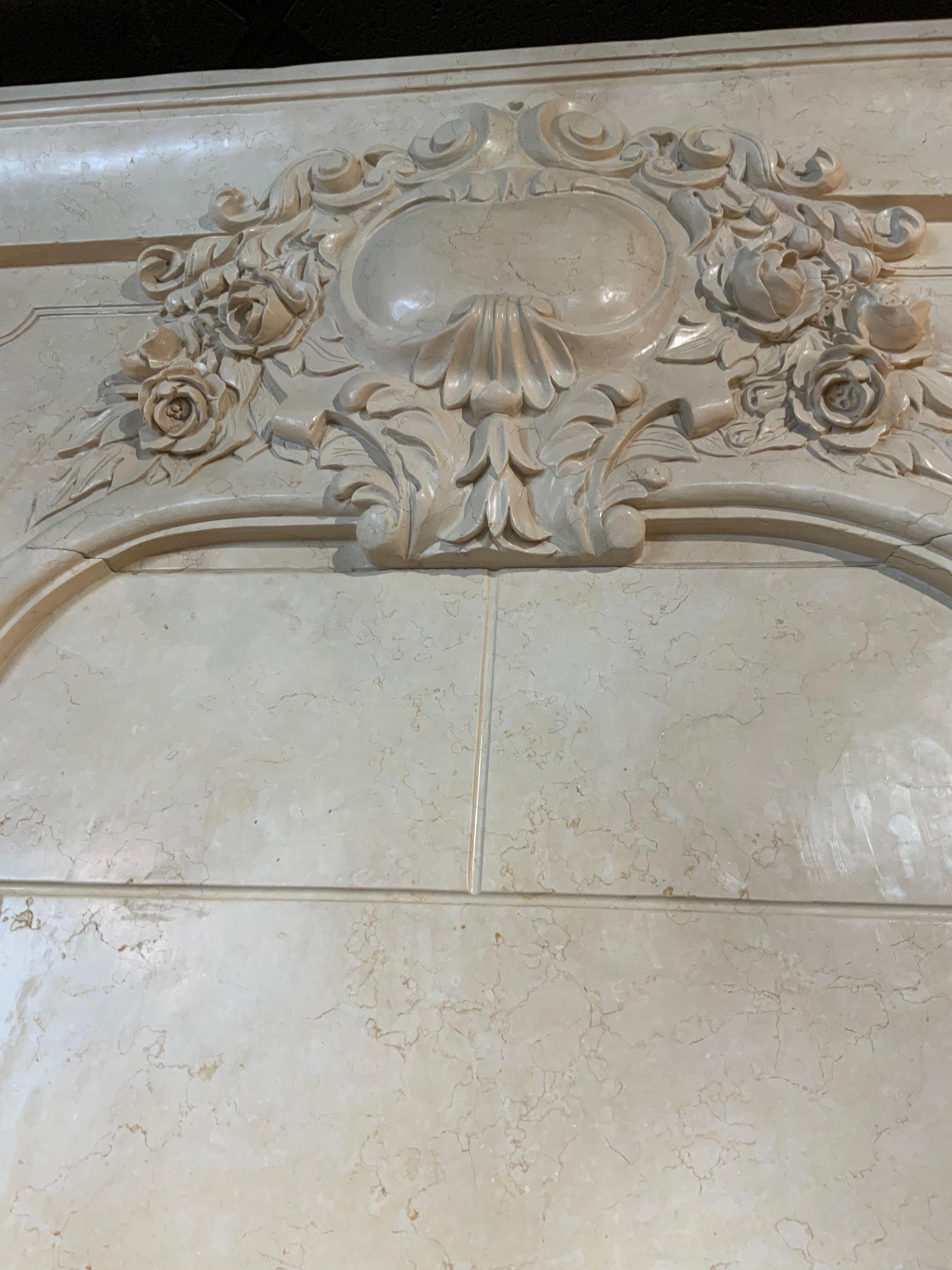 French Style Hand Carved White Marble Mantel For Sale 3