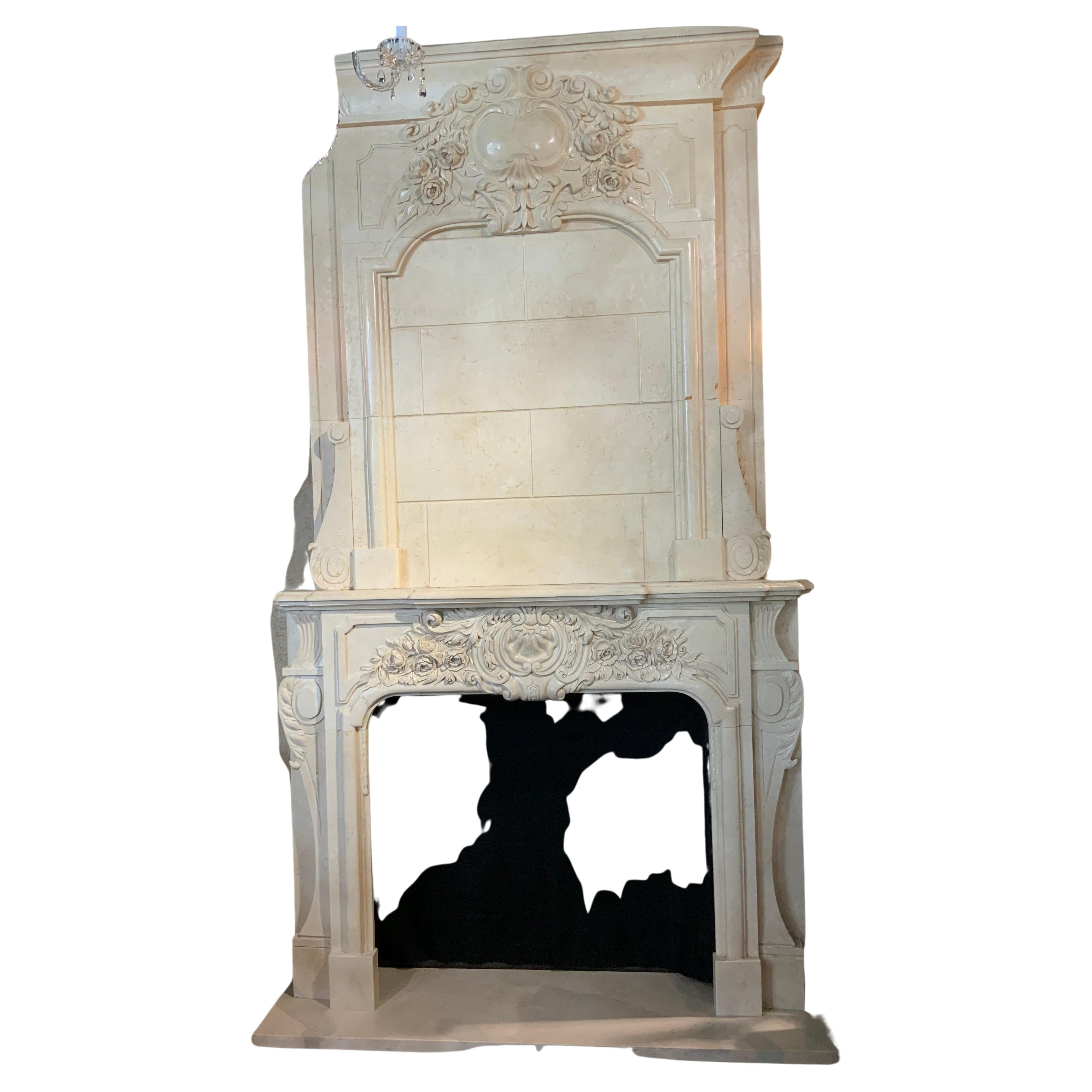French Style Hand Carved White Marble Mantel For Sale