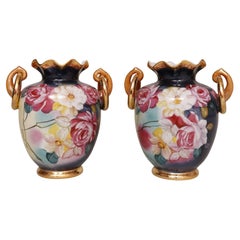French Style Hand Painted Floral Vases - a Pair
