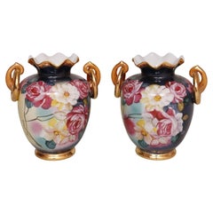French Style Hand Painted Floral Vases - a Pair